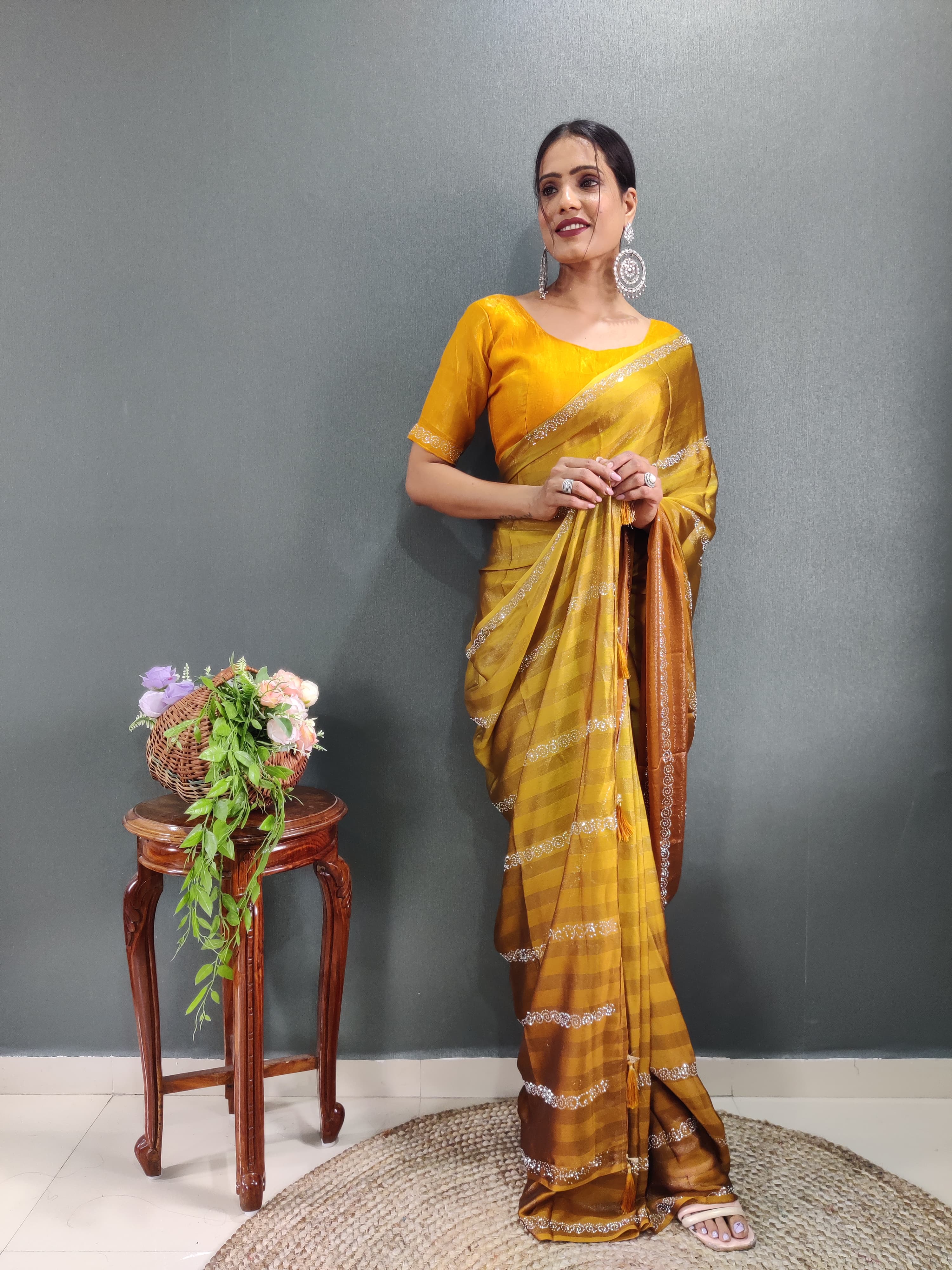 Trendy Swarowski Diamond Saree Wedding Wear sari Indian Outfit Ready to Wear saree