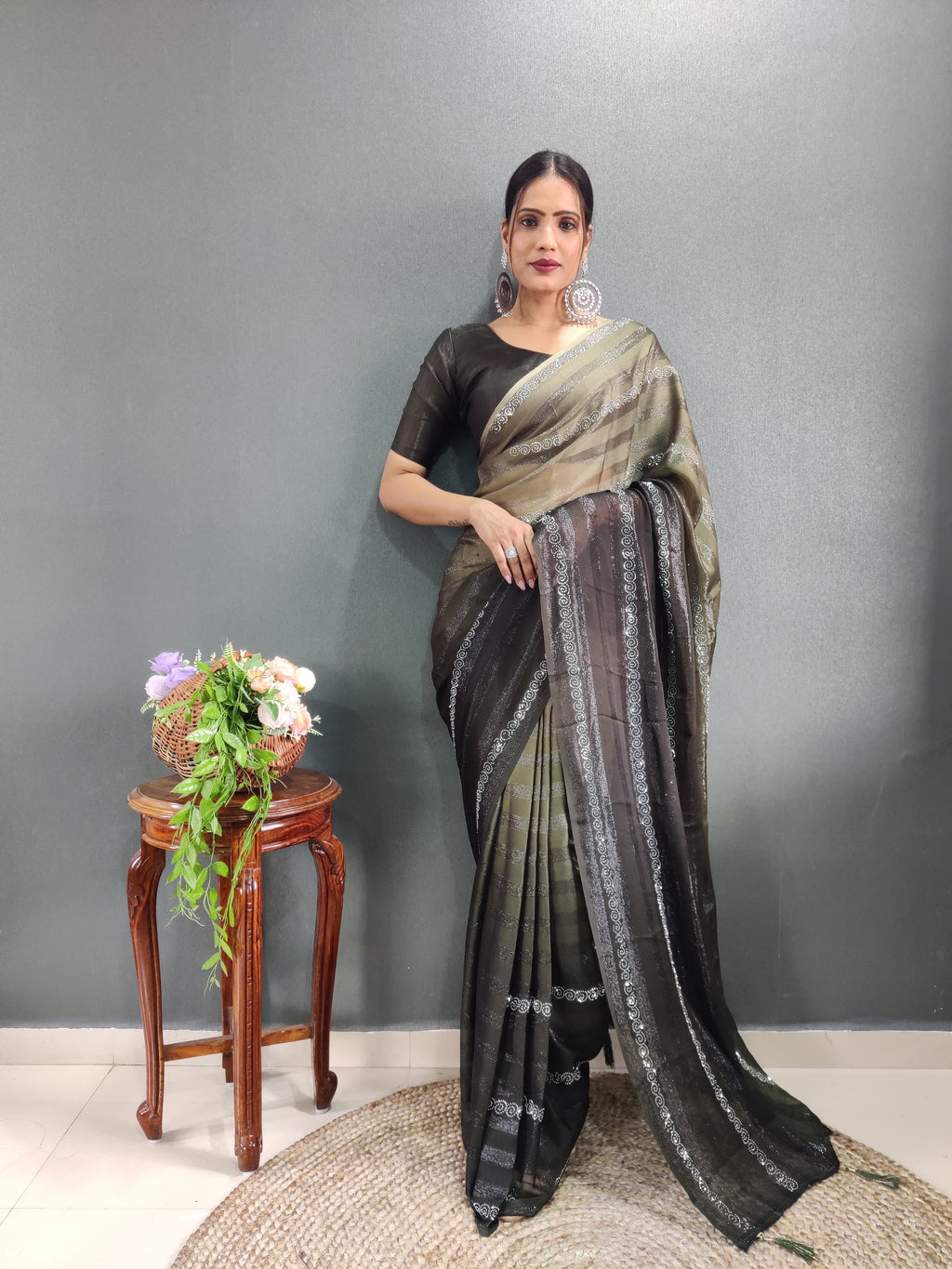 Trendy Swarowski Diamond Saree Wedding Wear sari Indian Outfit Ready to Wear saree
