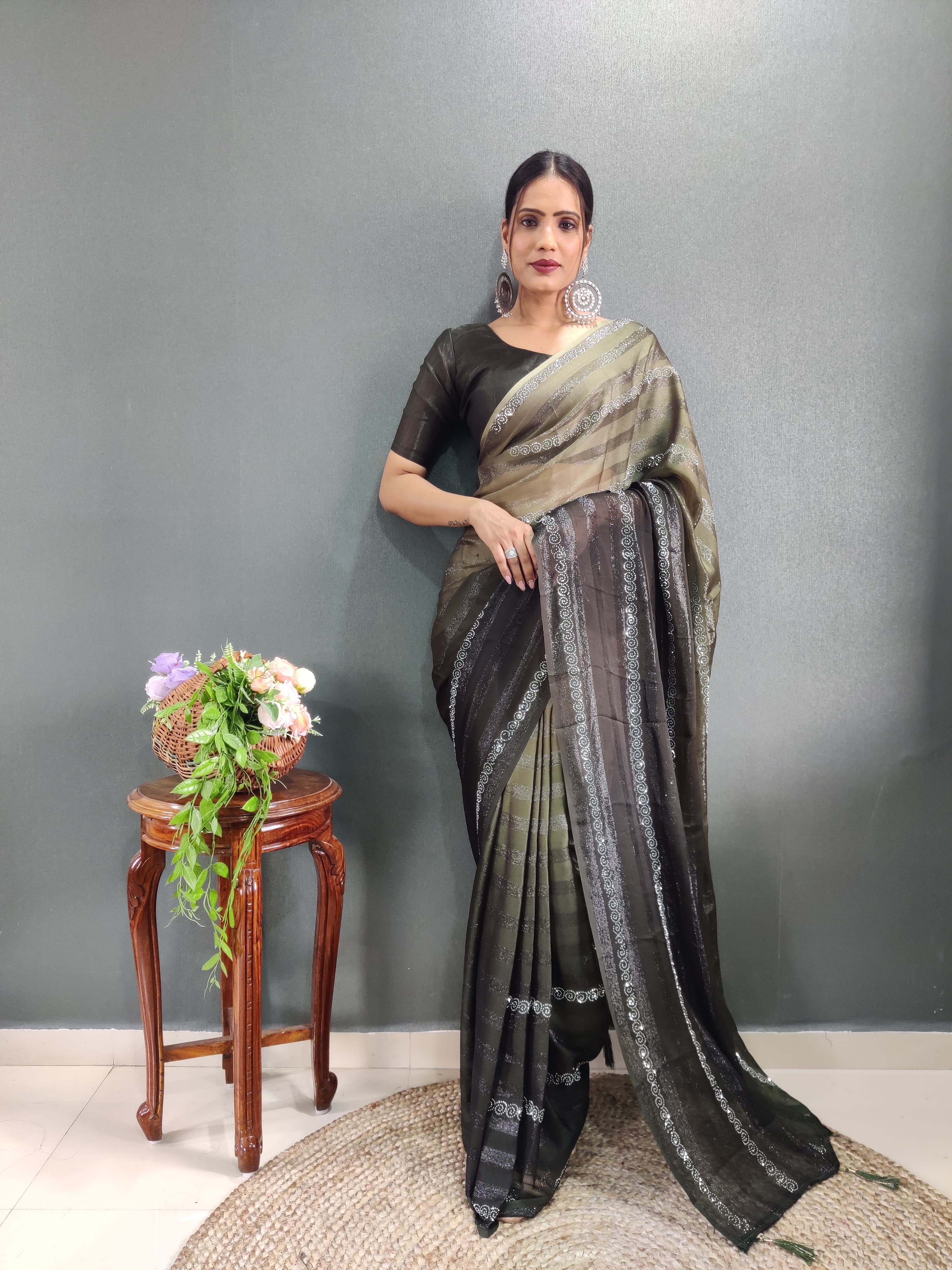Trendy Swarowski Diamond Saree Wedding Wear sari Indian Outfit Ready to Wear saree