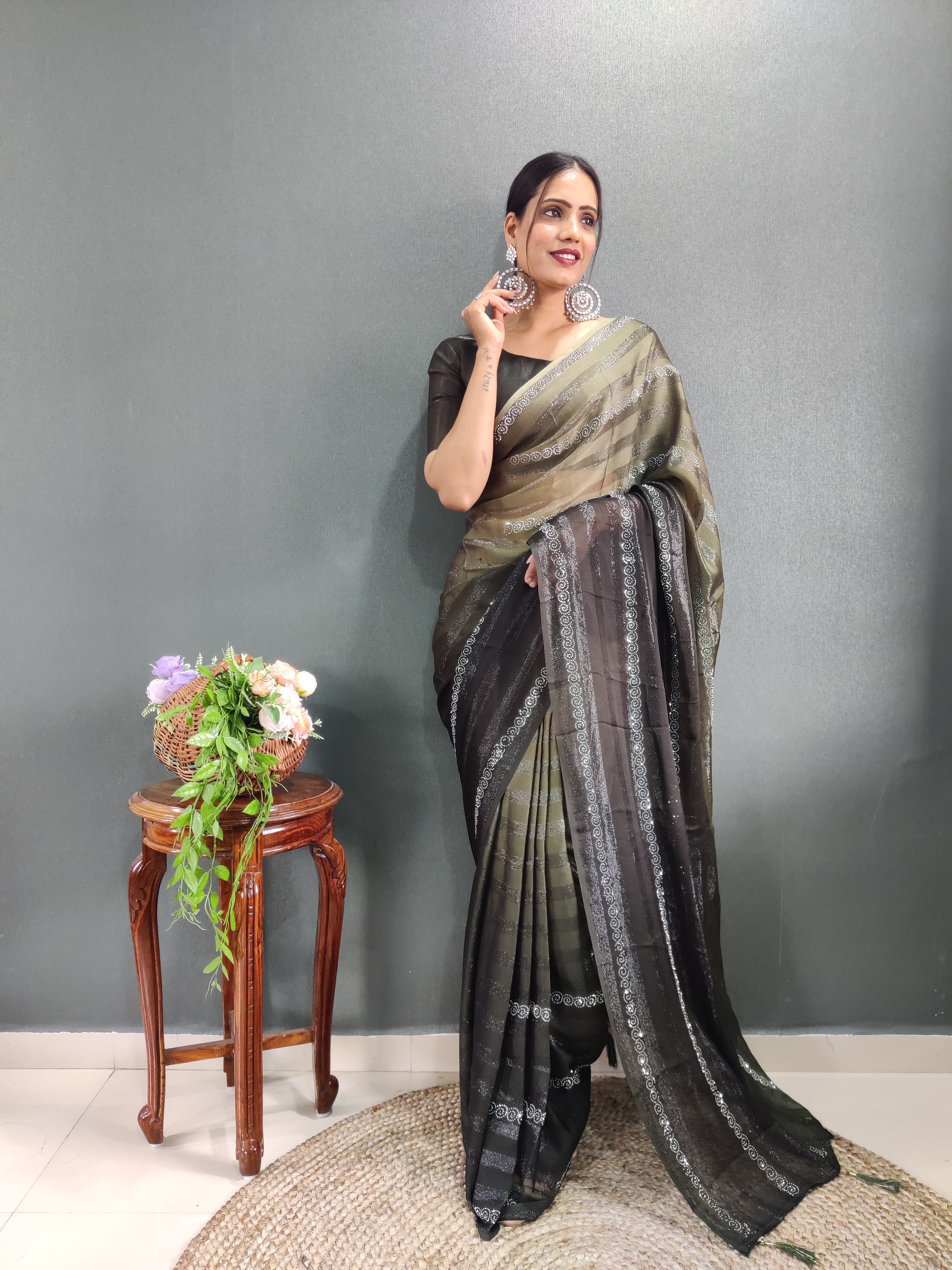 Trendy Swarowski Diamond Saree Wedding Wear sari Indian Outfit Ready to Wear saree