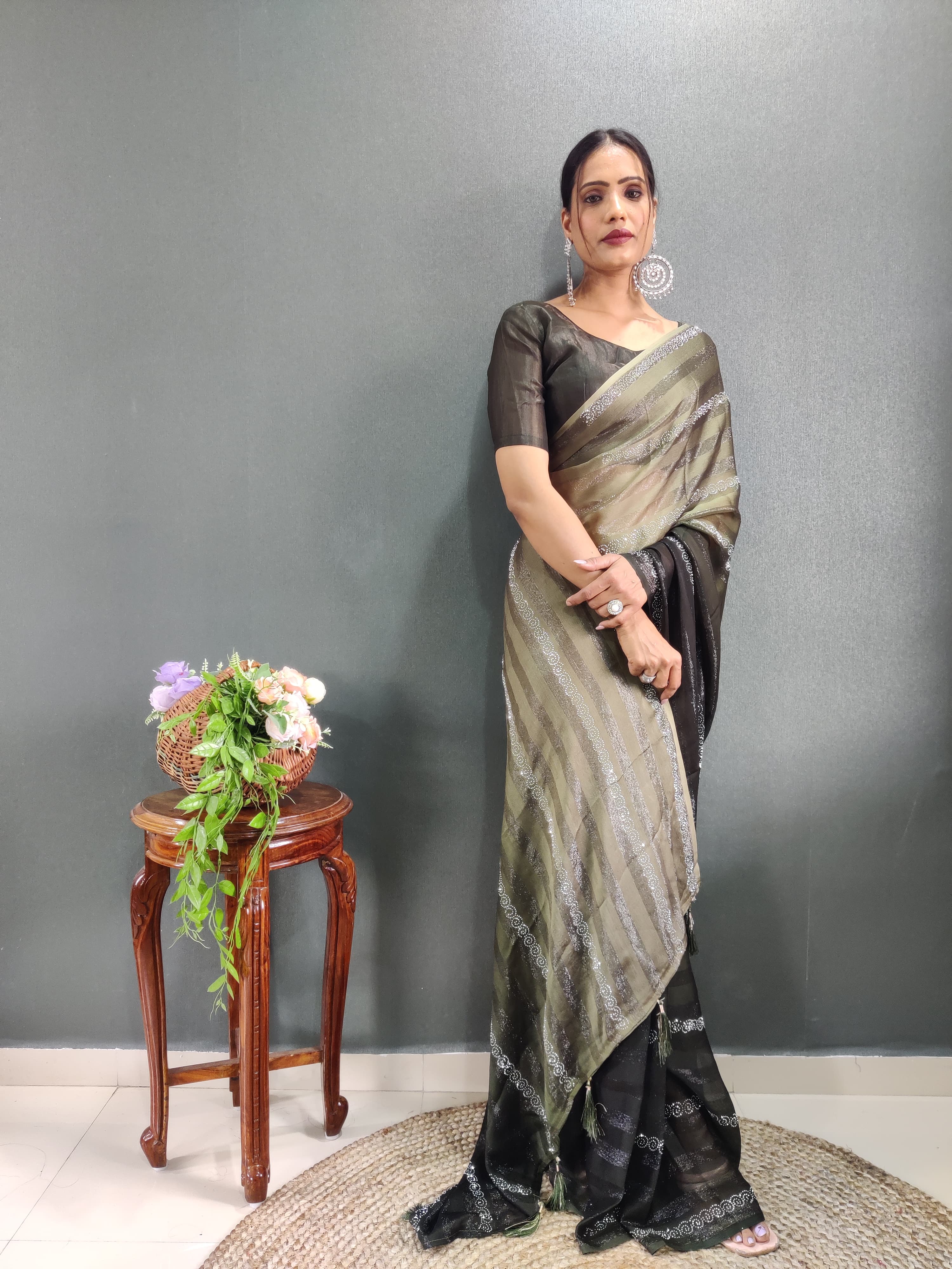 Trendy Swarowski Diamond Saree Wedding Wear sari Indian Outfit Ready to Wear saree