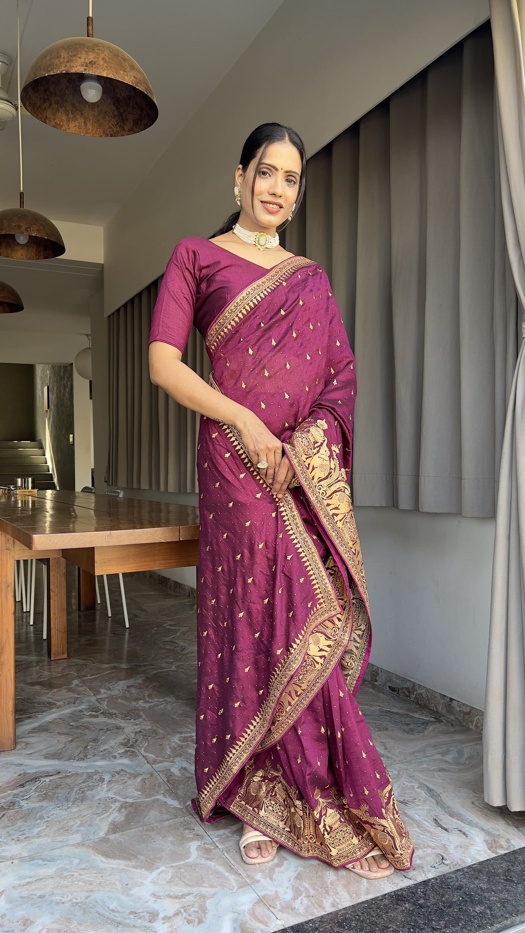 Designer Maroon Color Wedding Saree Vichitra Silk Festival Sari Ready To Wear saree Indian Dress