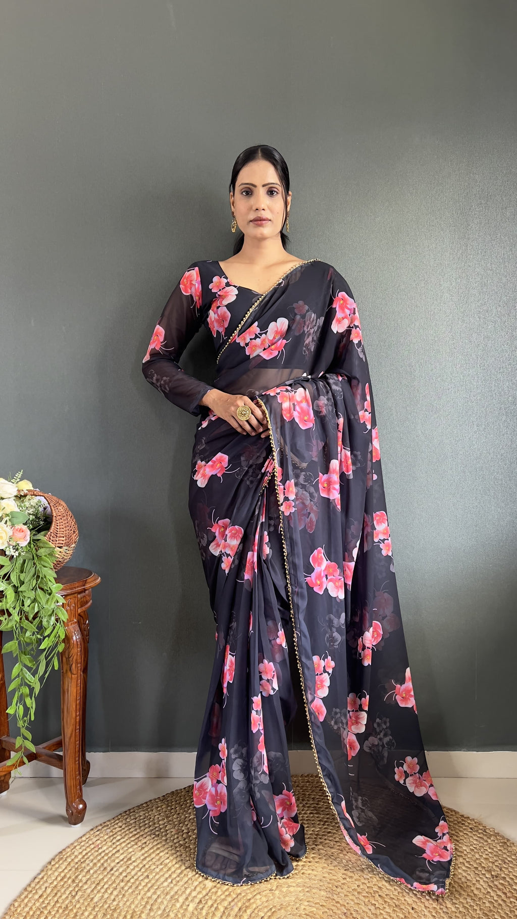 Partywear Floral Saree Ready To Wear saree Soft Georgette Wedding Dress