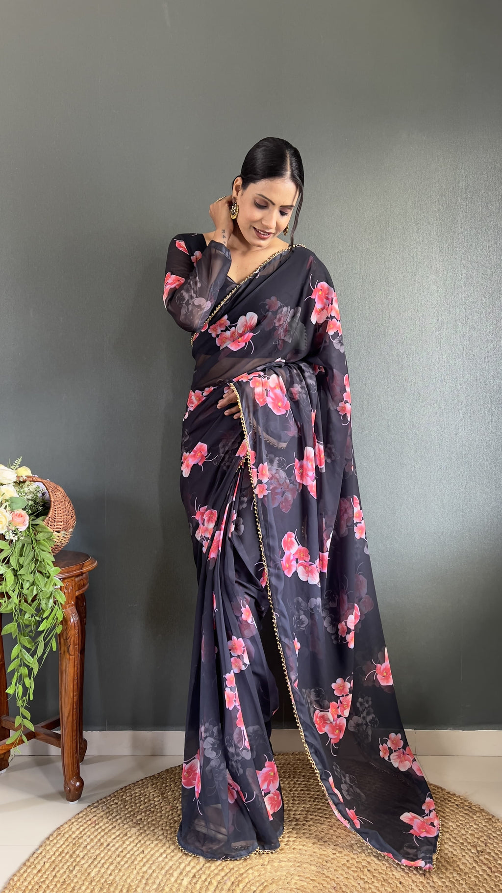 Partywear Floral Saree Ready To Wear saree Soft Georgette Wedding Dress