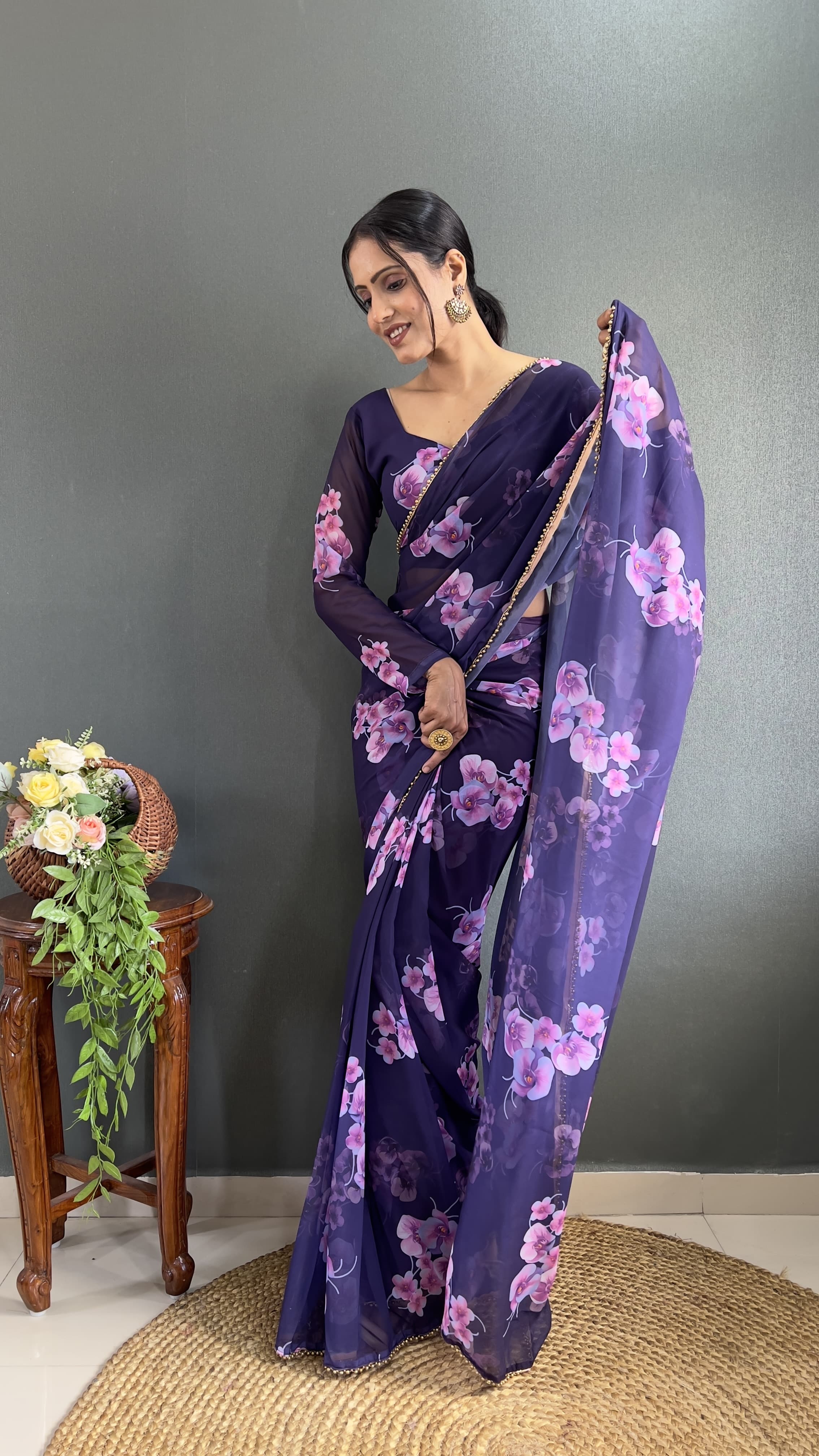 Partywear Floral Saree Ready To Wear saree Soft Georgette Wedding Dress