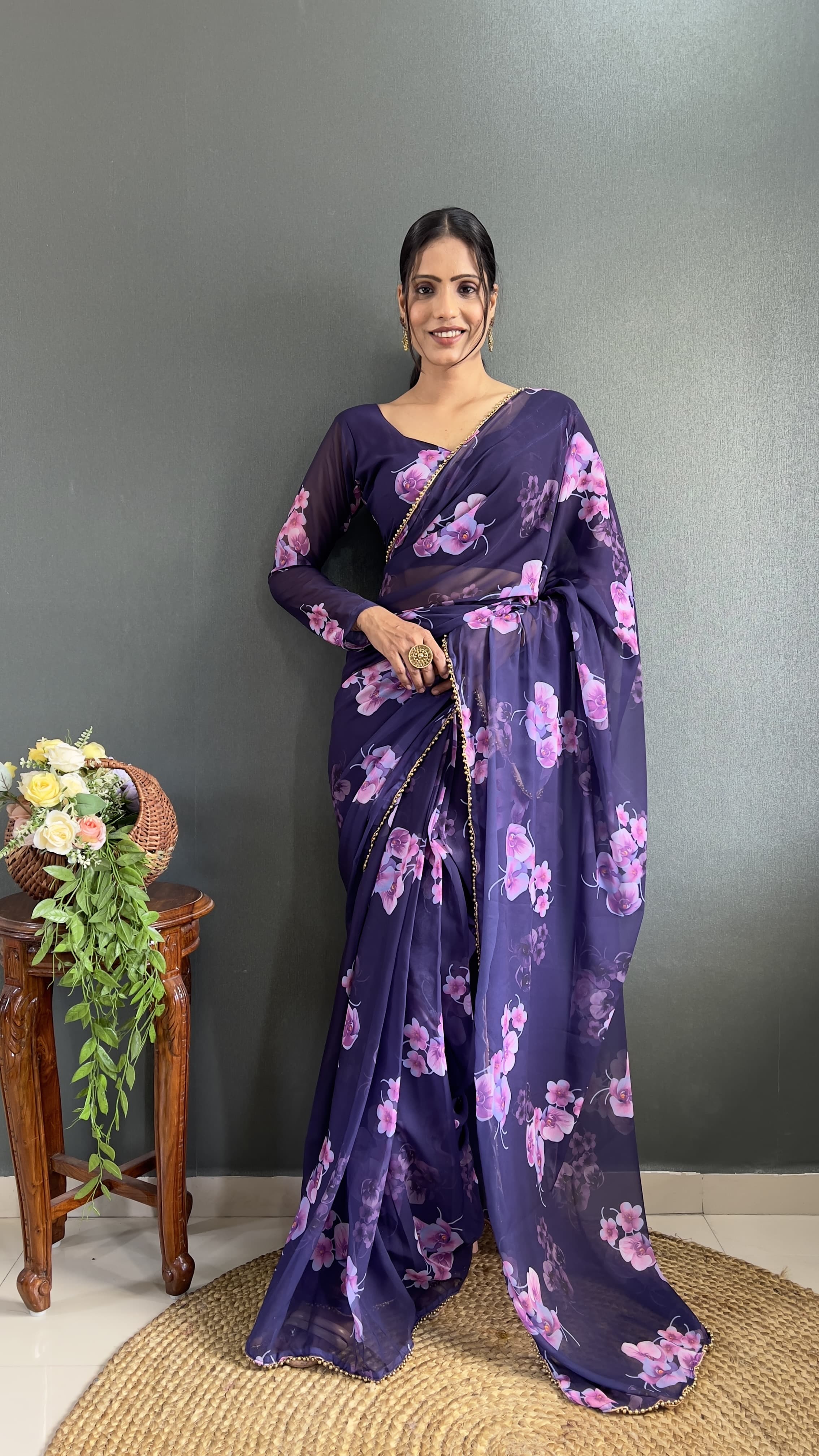 Partywear Floral Saree Ready To Wear saree Soft Georgette Wedding Dress