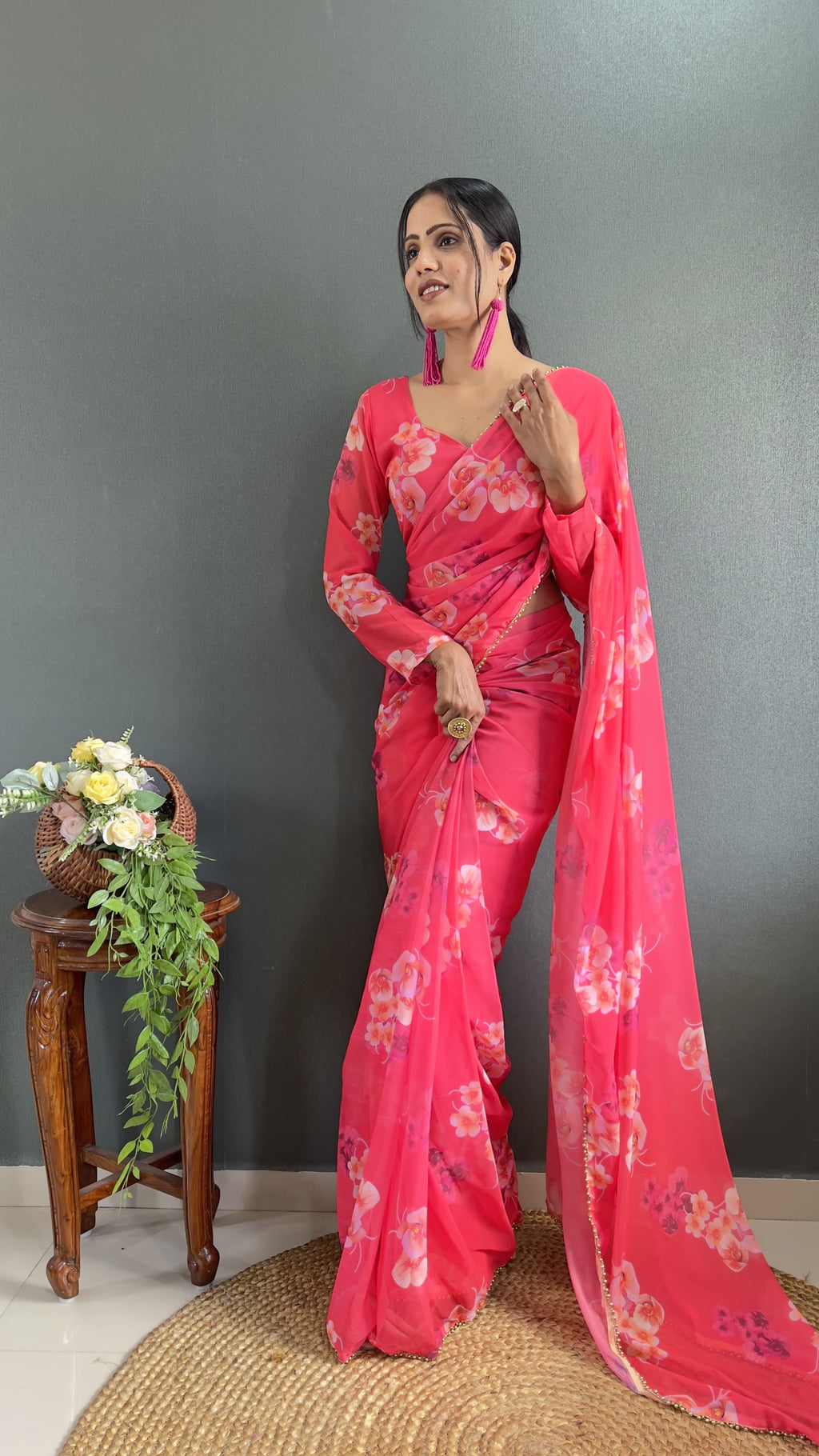 Partywear Floral Saree Ready To Wear saree Soft Georgette Wedding Dress
