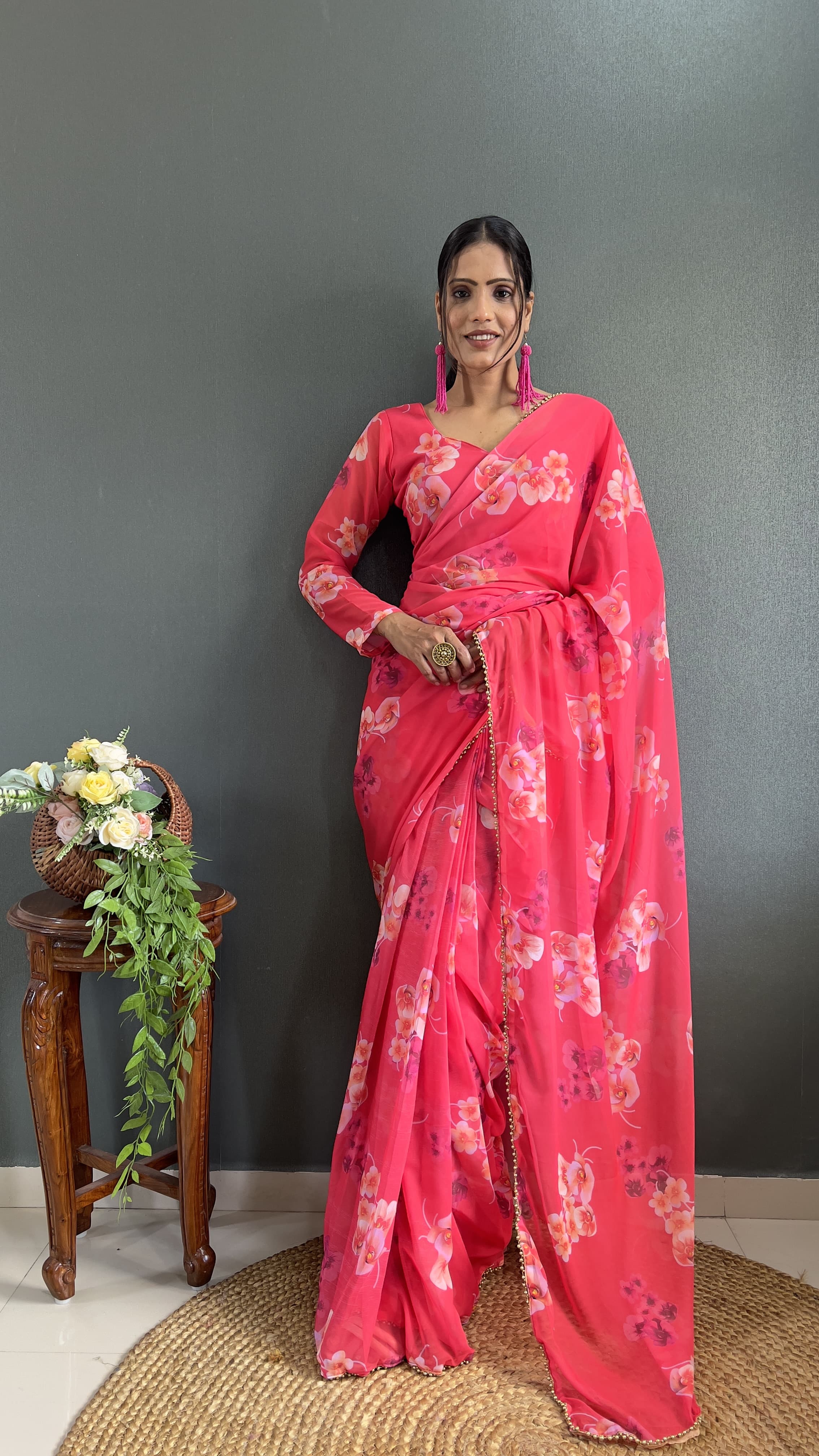 Partywear Floral Saree Ready To Wear saree Soft Georgette Wedding Dress