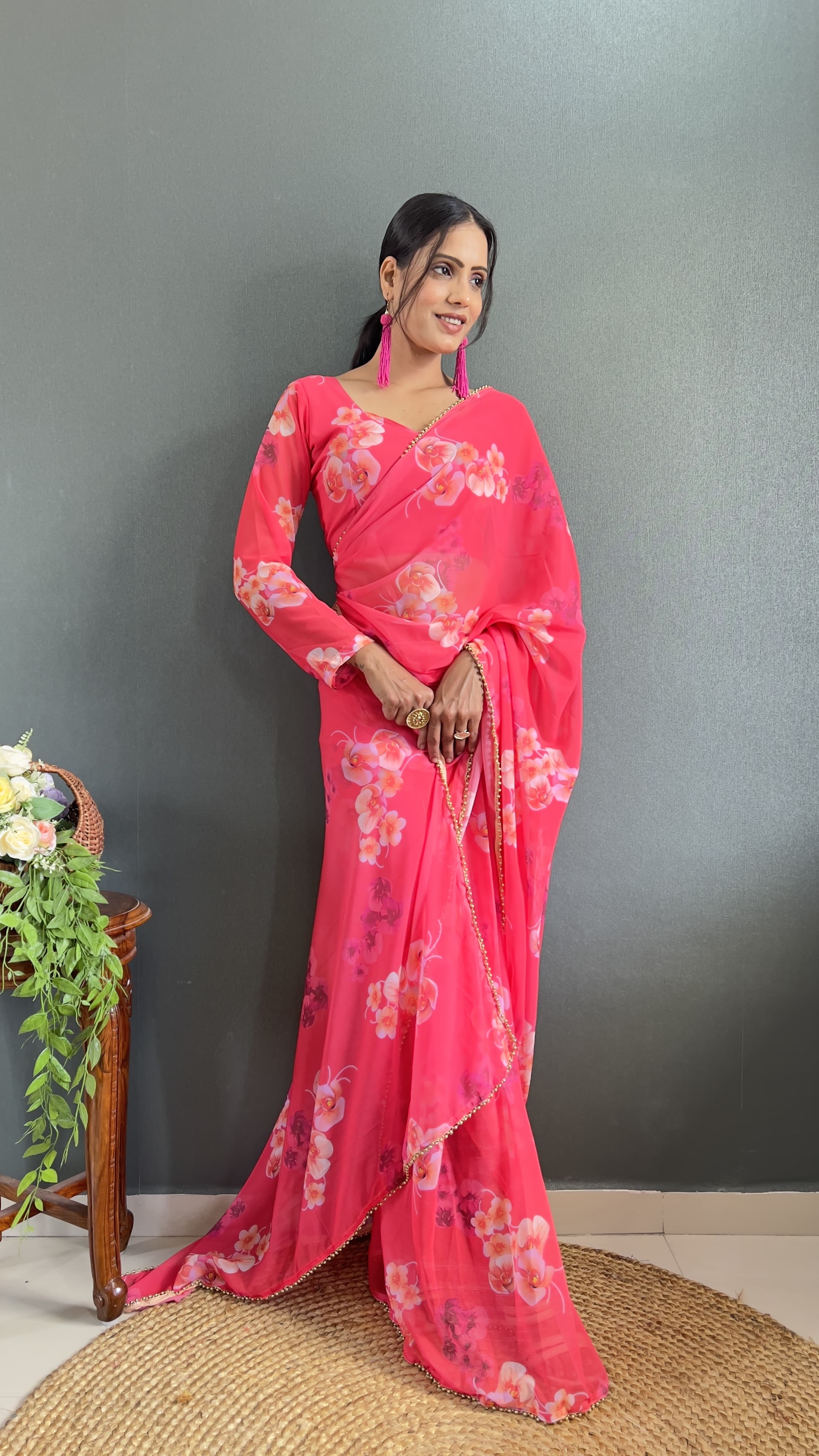 Partywear Floral Saree Ready To Wear saree Soft Georgette Wedding Dress
