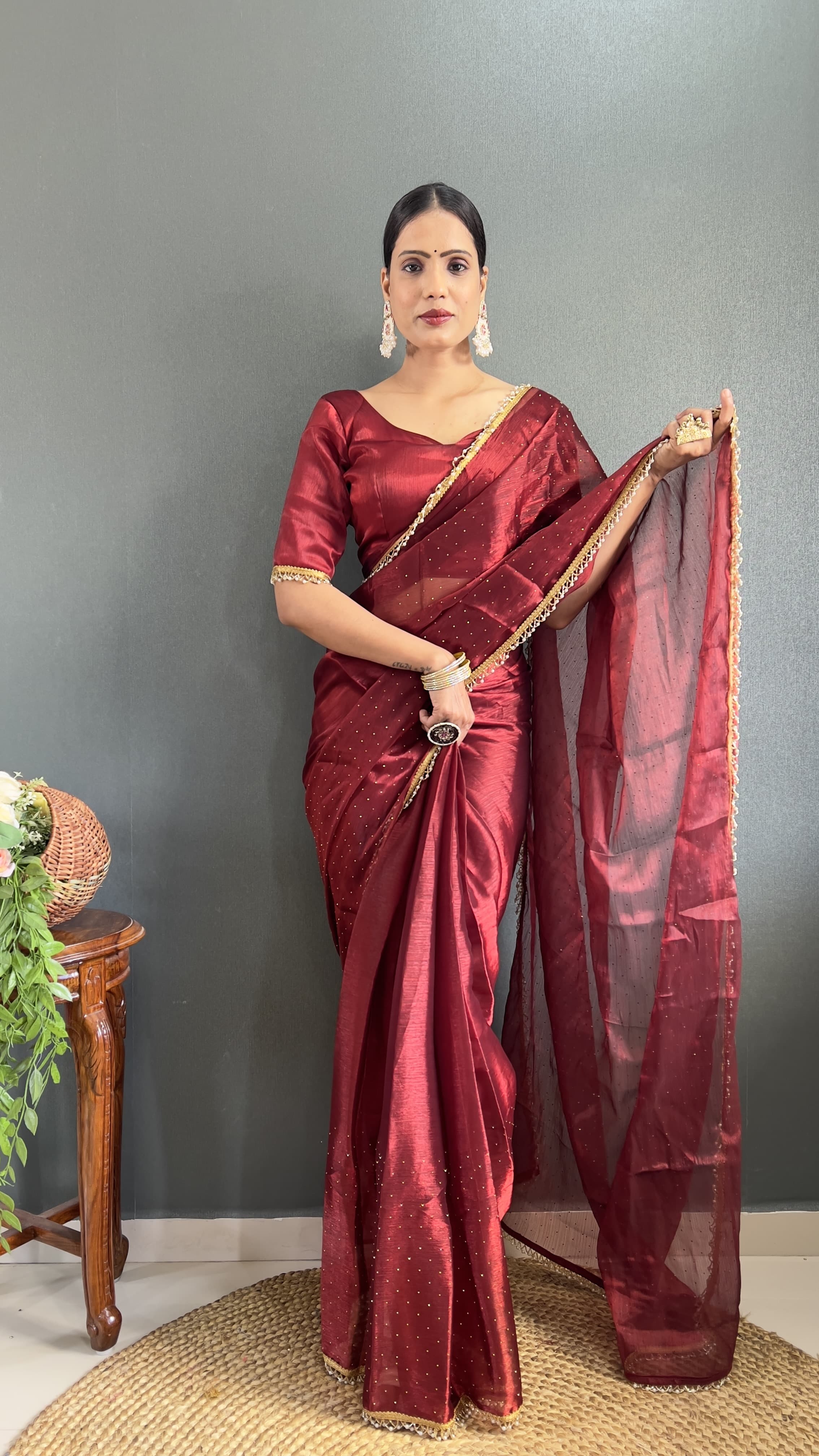 Wedding Wear Red Saree For Women Soft Burburry Silk Ready To Wear saree