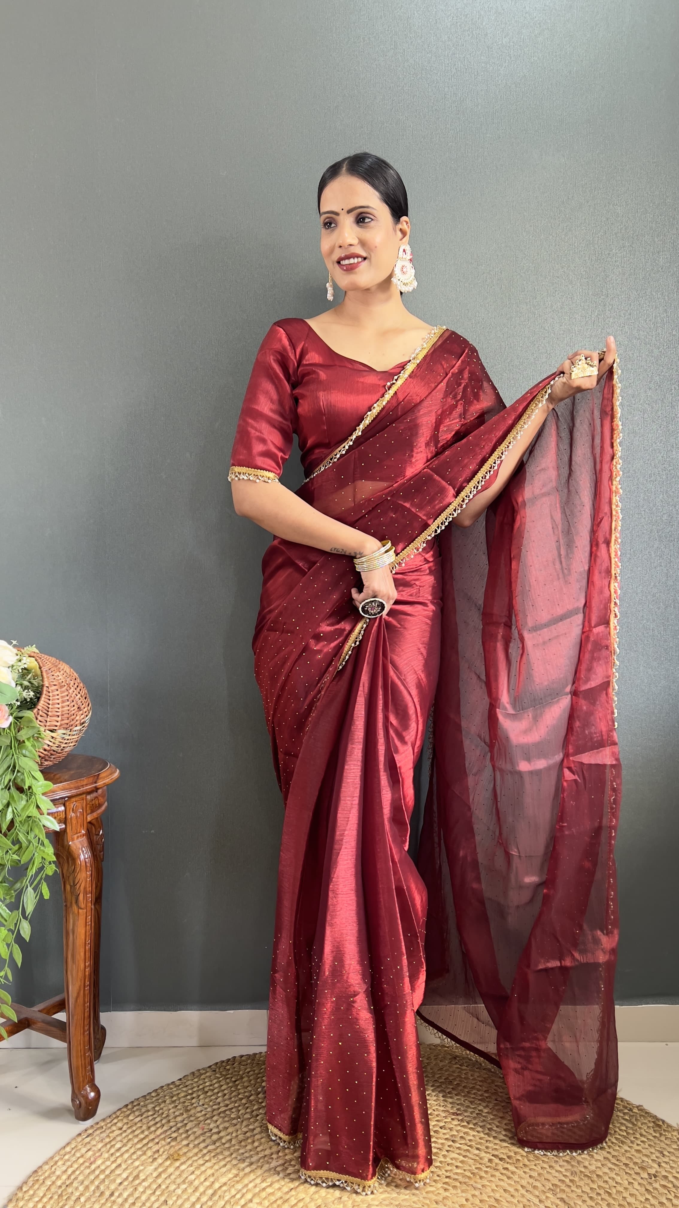Wedding Wear Red Saree For Women Soft Burburry Silk Ready To Wear saree