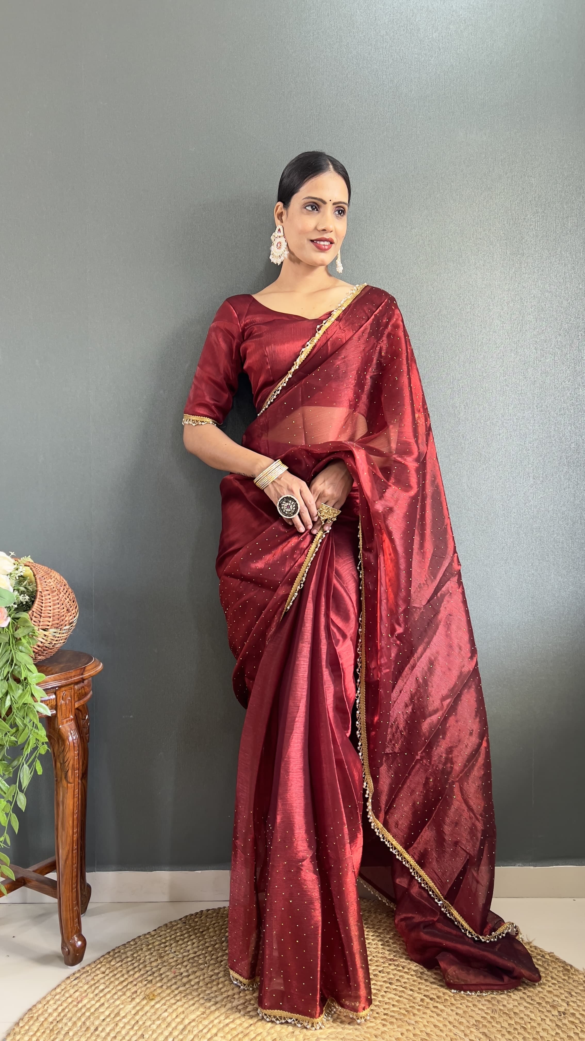 Wedding Wear Red Saree For Women Soft Burburry Silk Ready To Wear saree
