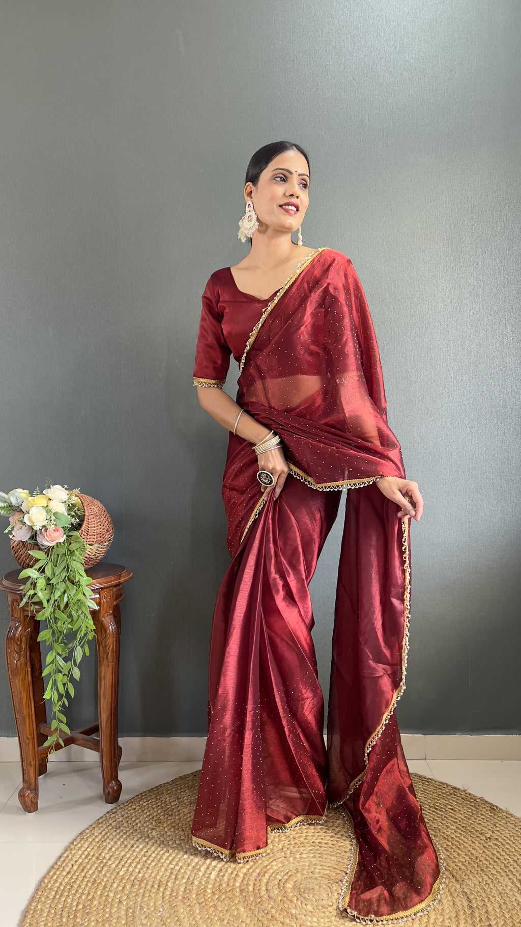 Wedding Wear Red Saree For Women Soft Burburry Silk Ready To Wear saree