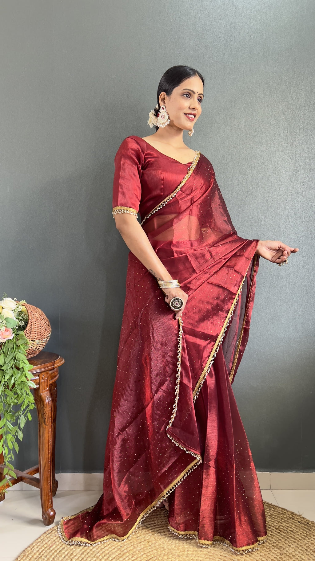 Wedding Wear Red Saree For Women Soft Burburry Silk Ready To Wear saree