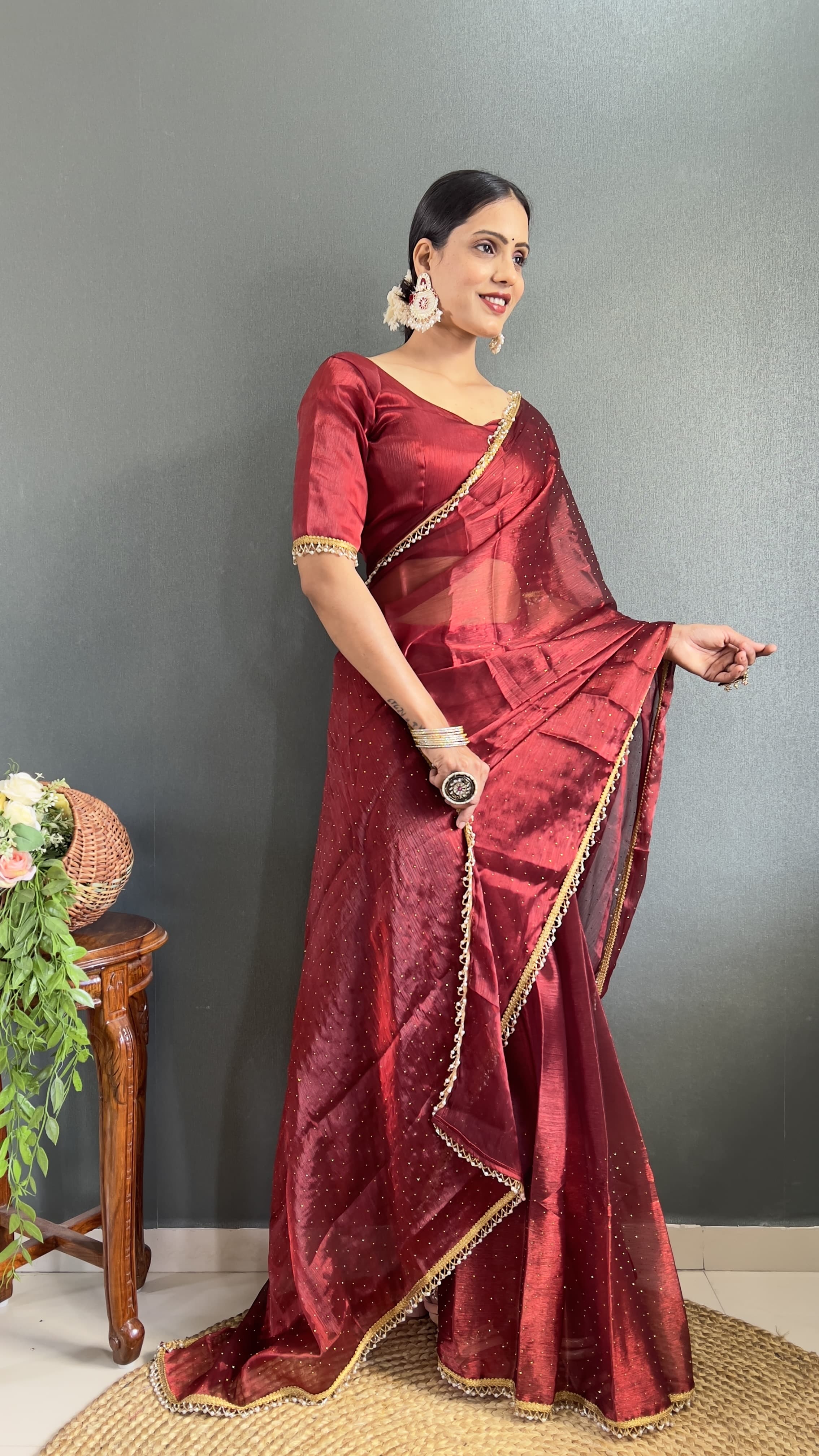 Wedding Wear Red Saree For Women Soft Burburry Silk Ready To Wear saree