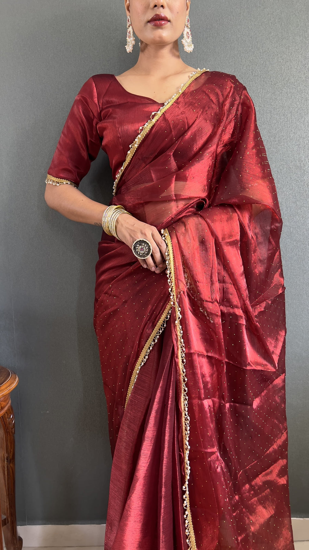 Wedding Wear Red Saree For Women Soft Burburry Silk Ready To Wear saree