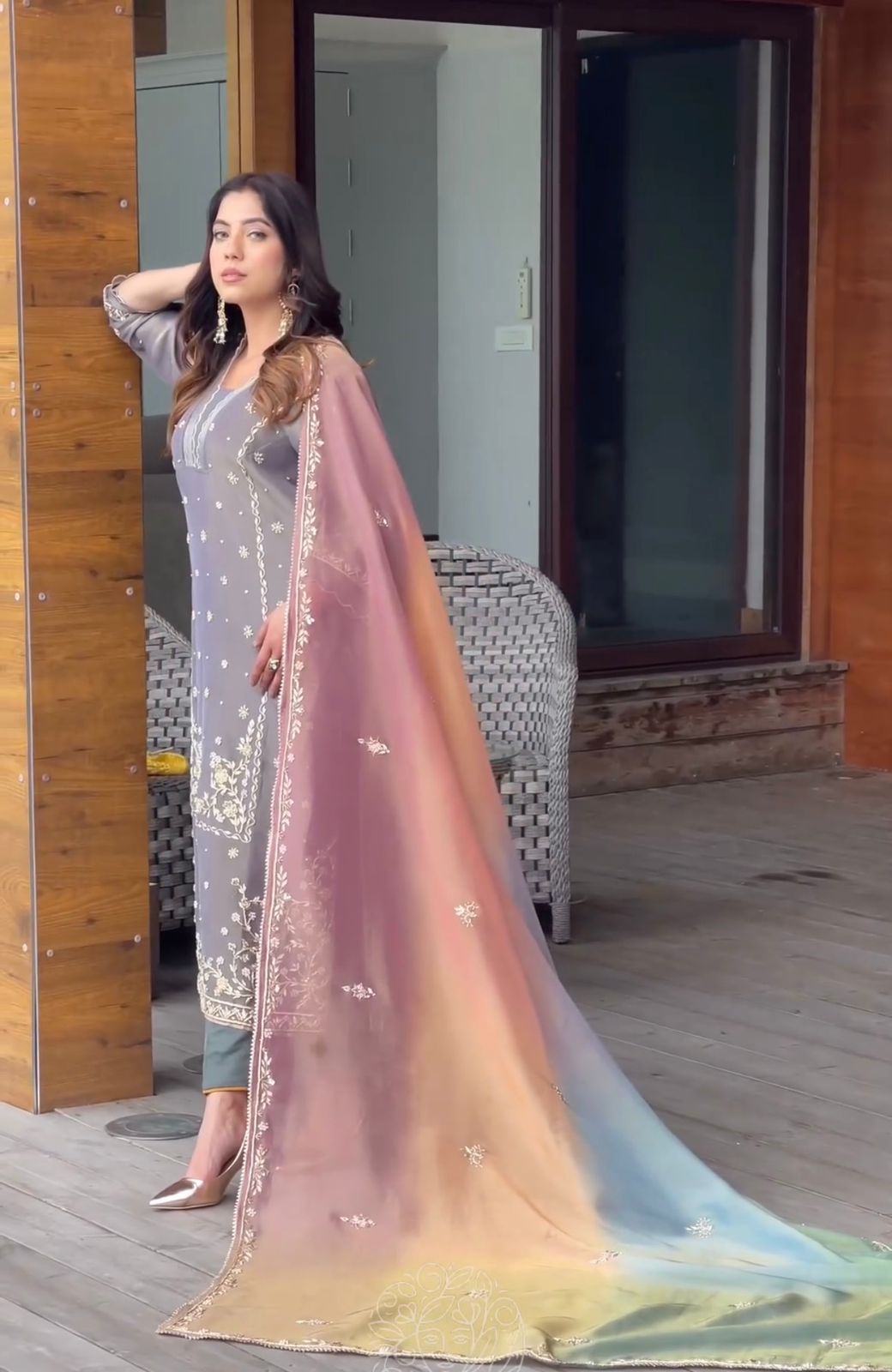 Designer Salwar Kameez Sequins Embroidery Work Pakistani Suit Straight Kurti Set