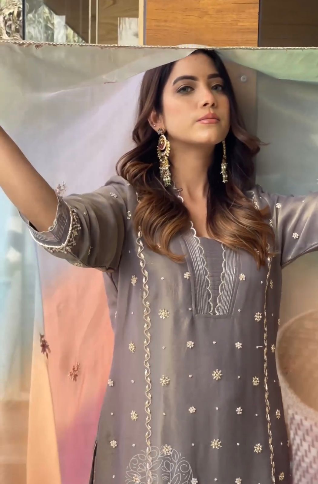 Designer Salwar Kameez Sequins Embroidery Work Pakistani Suit Straight Kurti Set