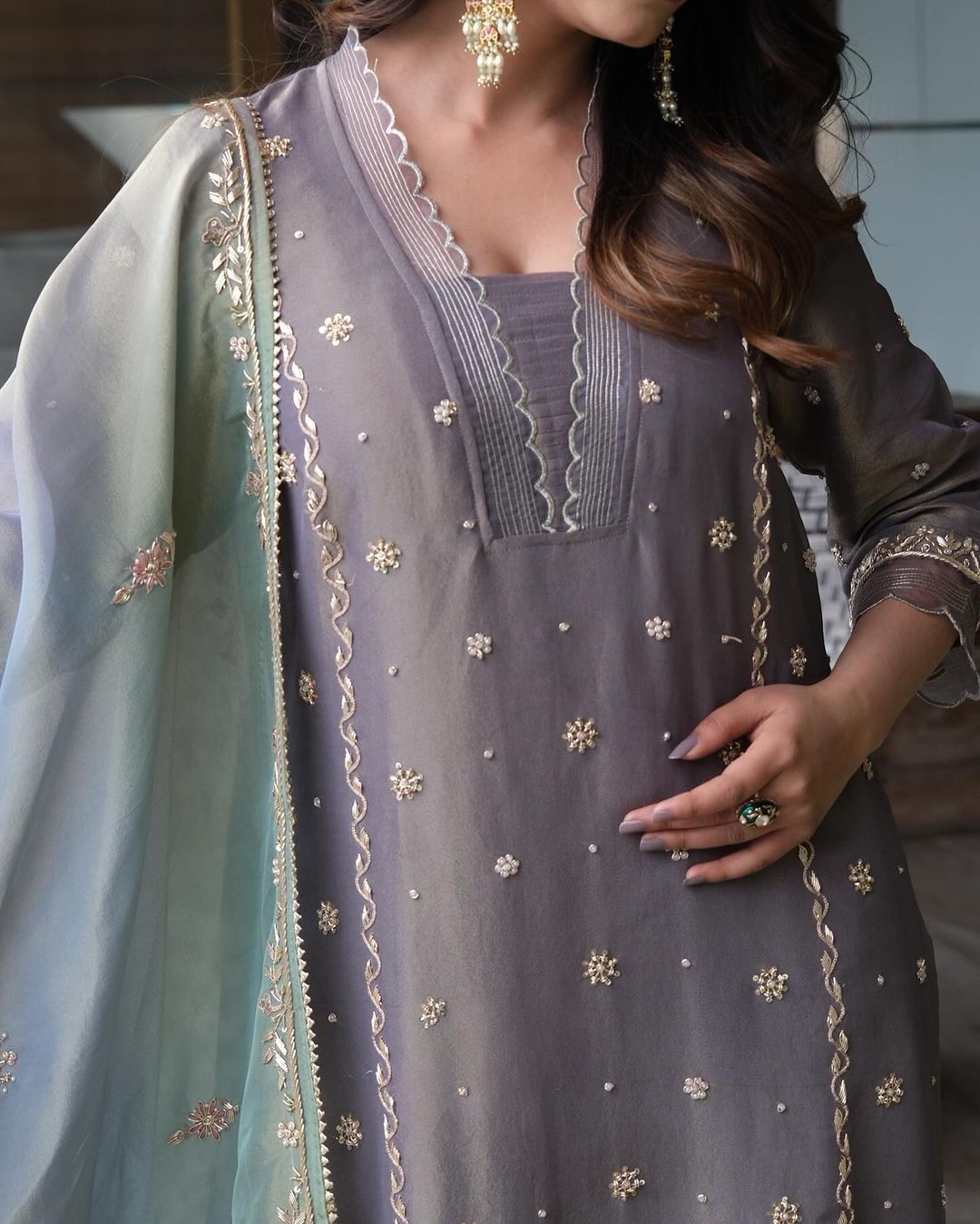 Designer Salwar Kameez Sequins Embroidery Work Pakistani Suit Straight Kurti Set