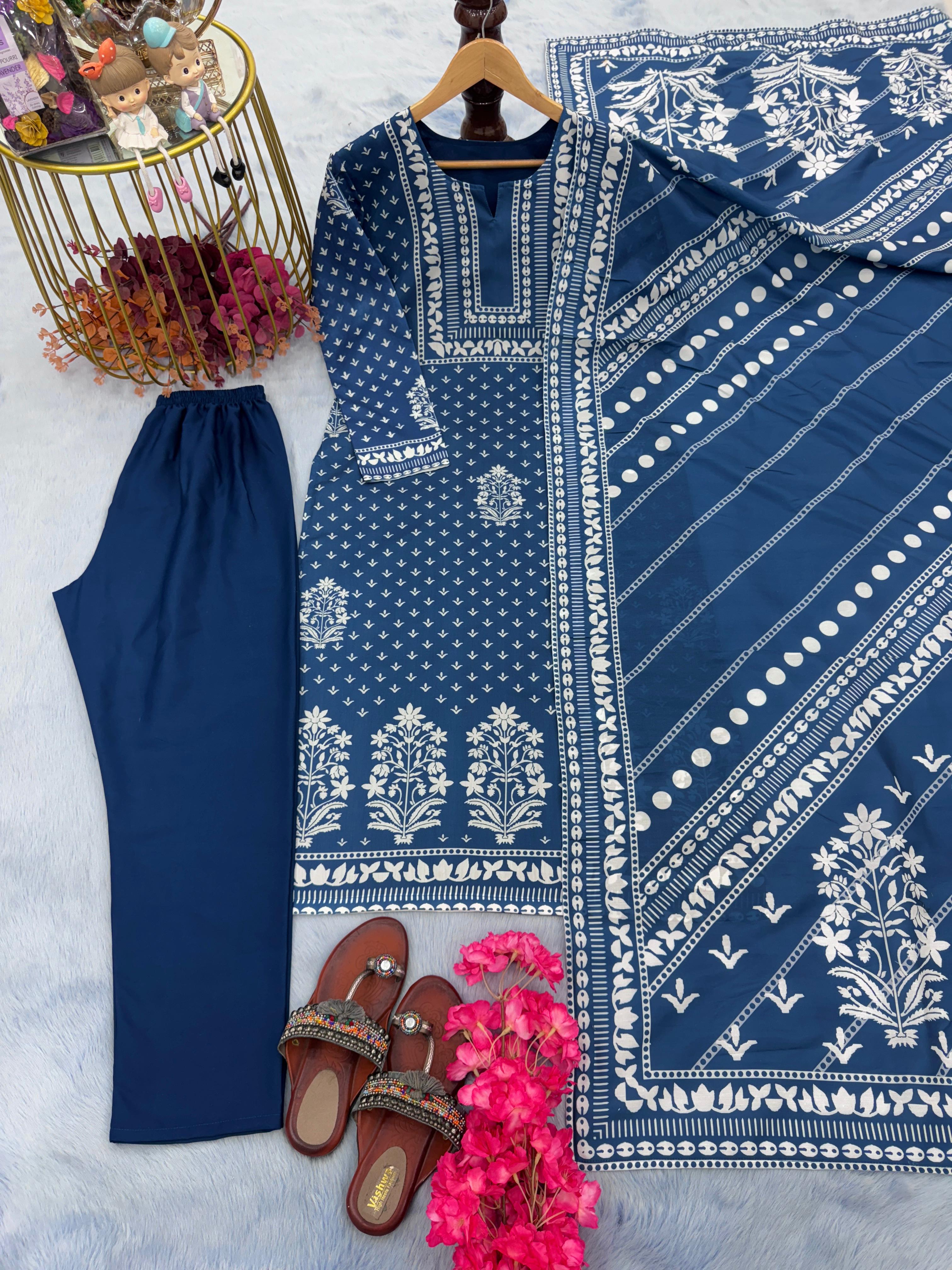 Blue Kurti Set With Dupatta Formal Wear Dress Salwar Kameez Indian Wedding Dress Pakistani suit