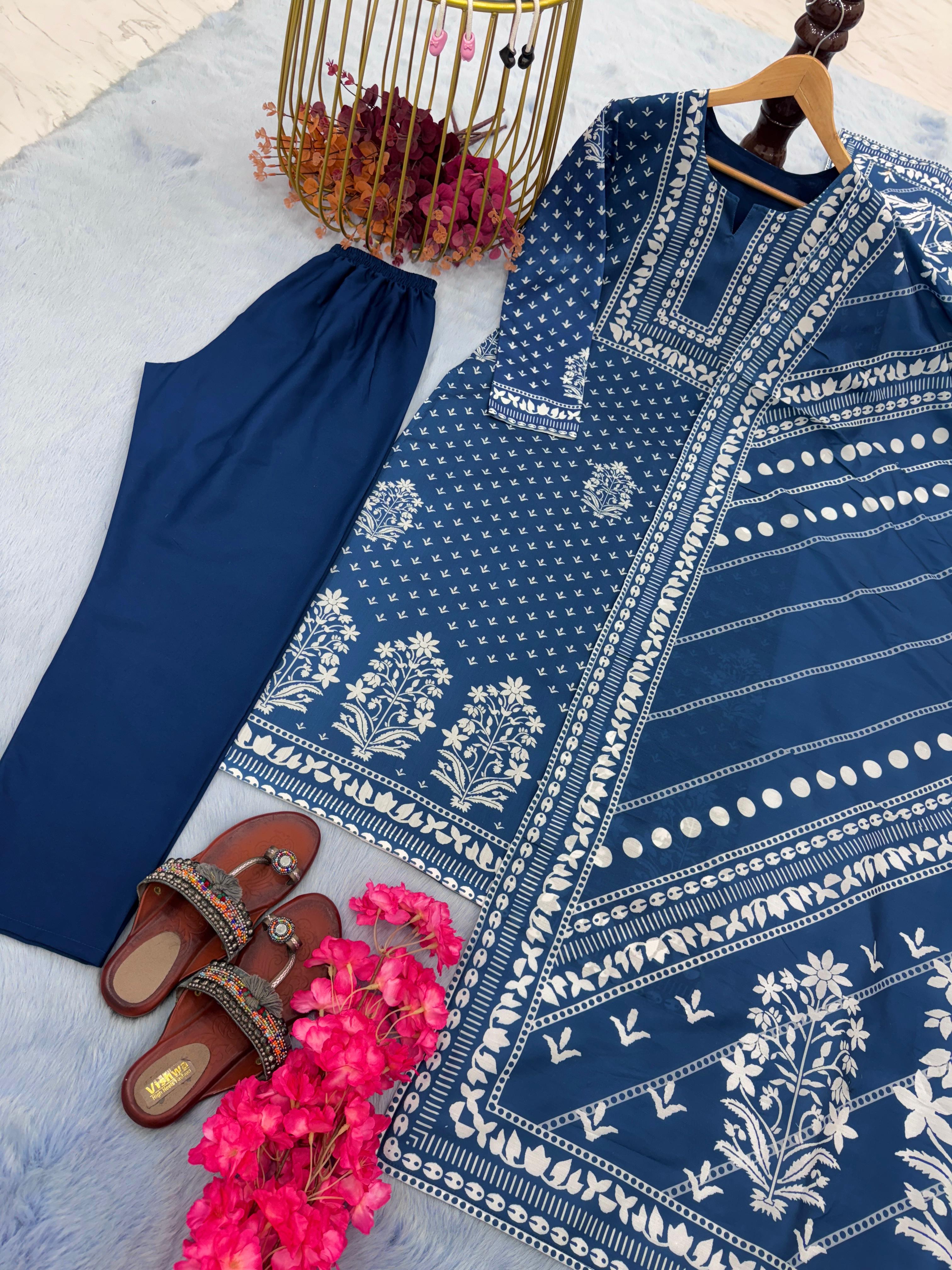 Blue Kurti Set With Dupatta Formal Wear Dress Salwar Kameez Indian Wedding Dress Pakistani suit