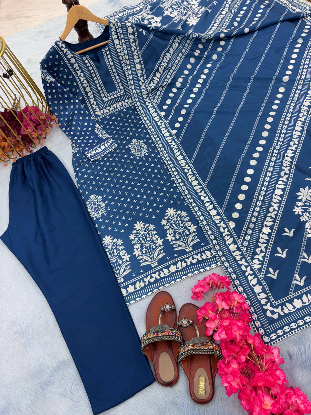 Blue Kurti Set With Dupatta Formal Wear Dress Salwar Kameez Indian Wedding Dress Pakistani suit