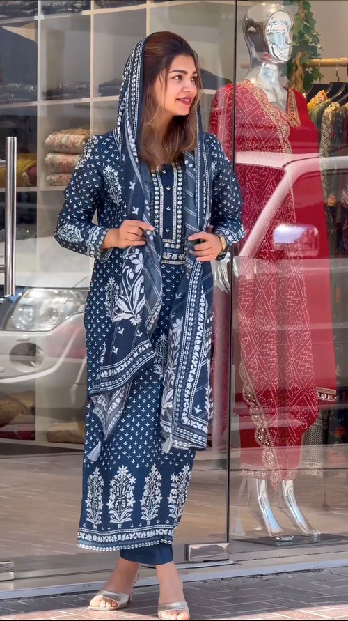 Blue Kurti Set With Dupatta Formal Wear Dress Salwar Kameez Indian Wedding Dress Pakistani suit