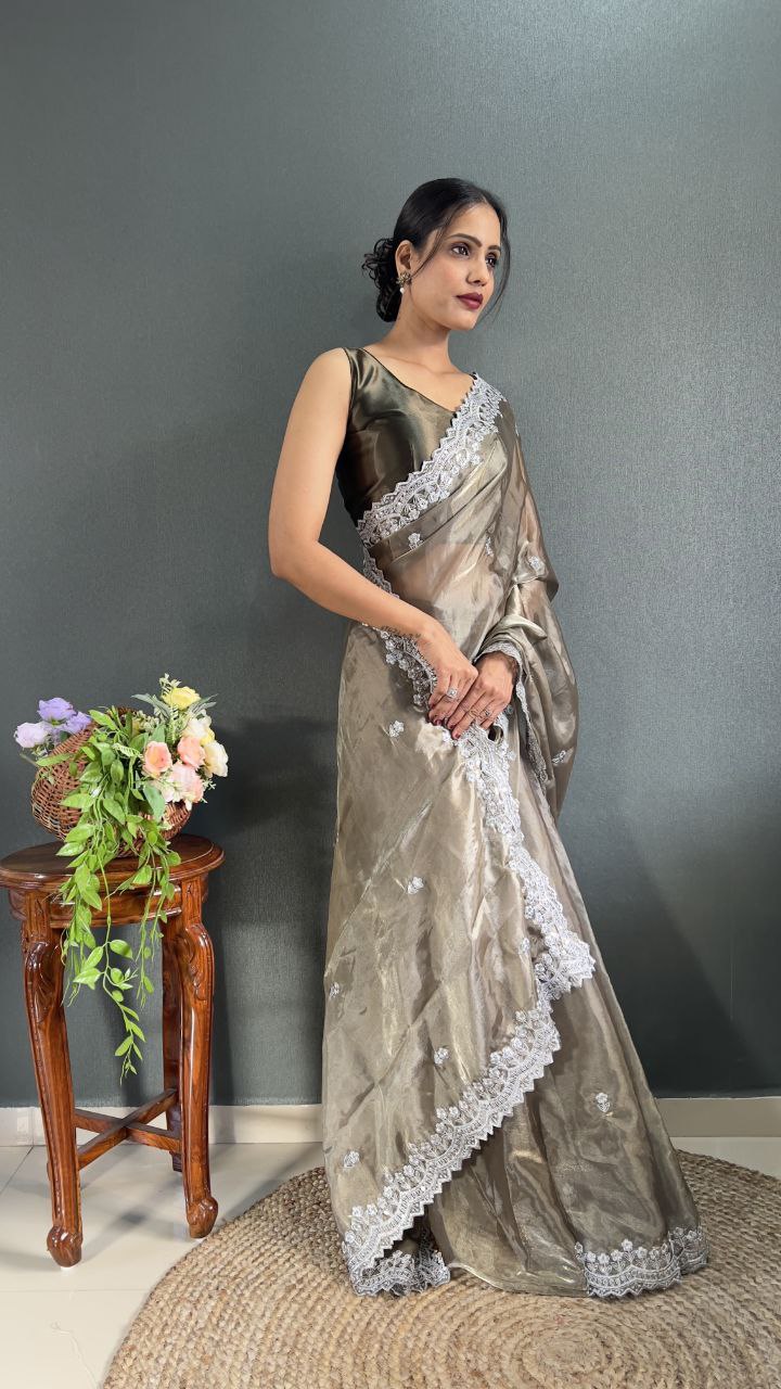 Premium Jimmy chu Silk Saree Festival Wear Outfit Indian Wedding saree