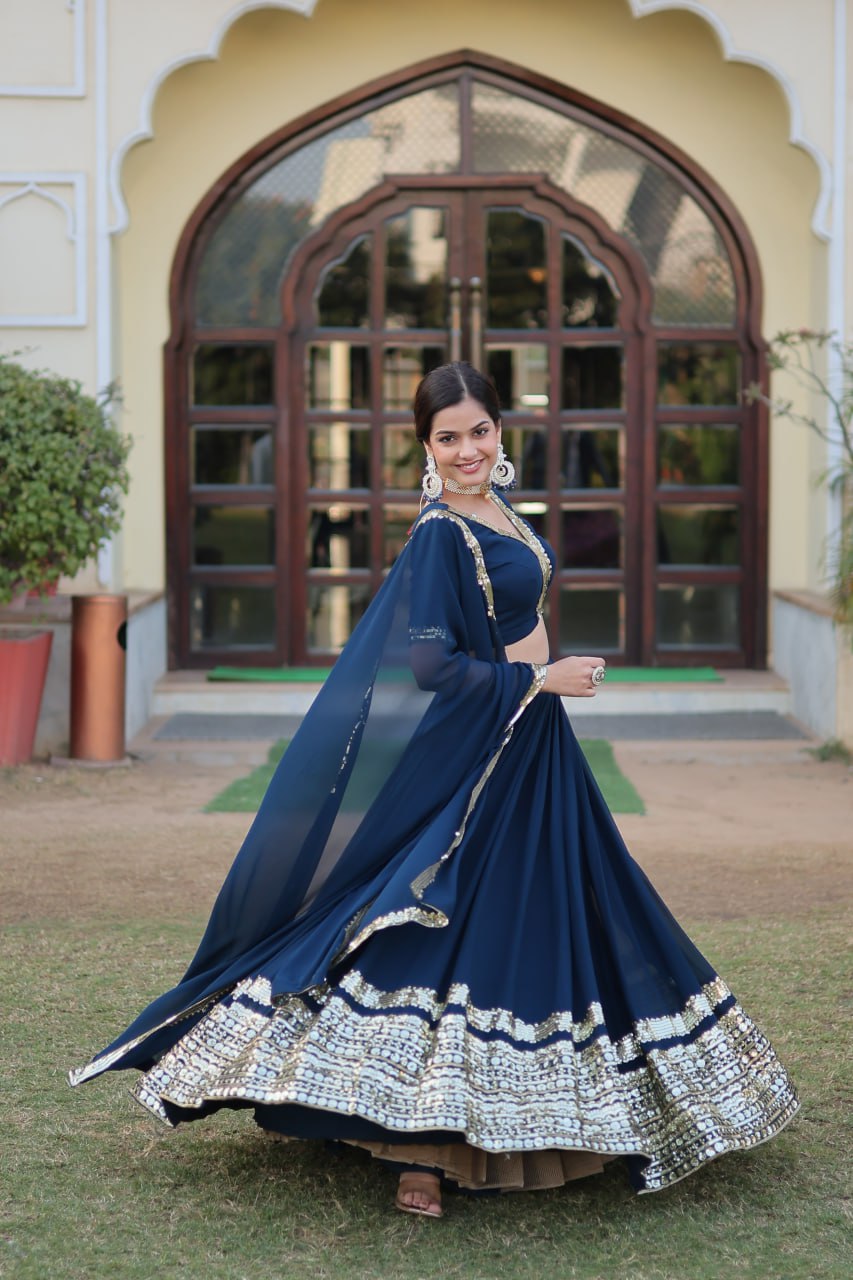 Designer Party wear Rama Coloured  Sequence Work Woman Lehenga Choli with Dupatta.