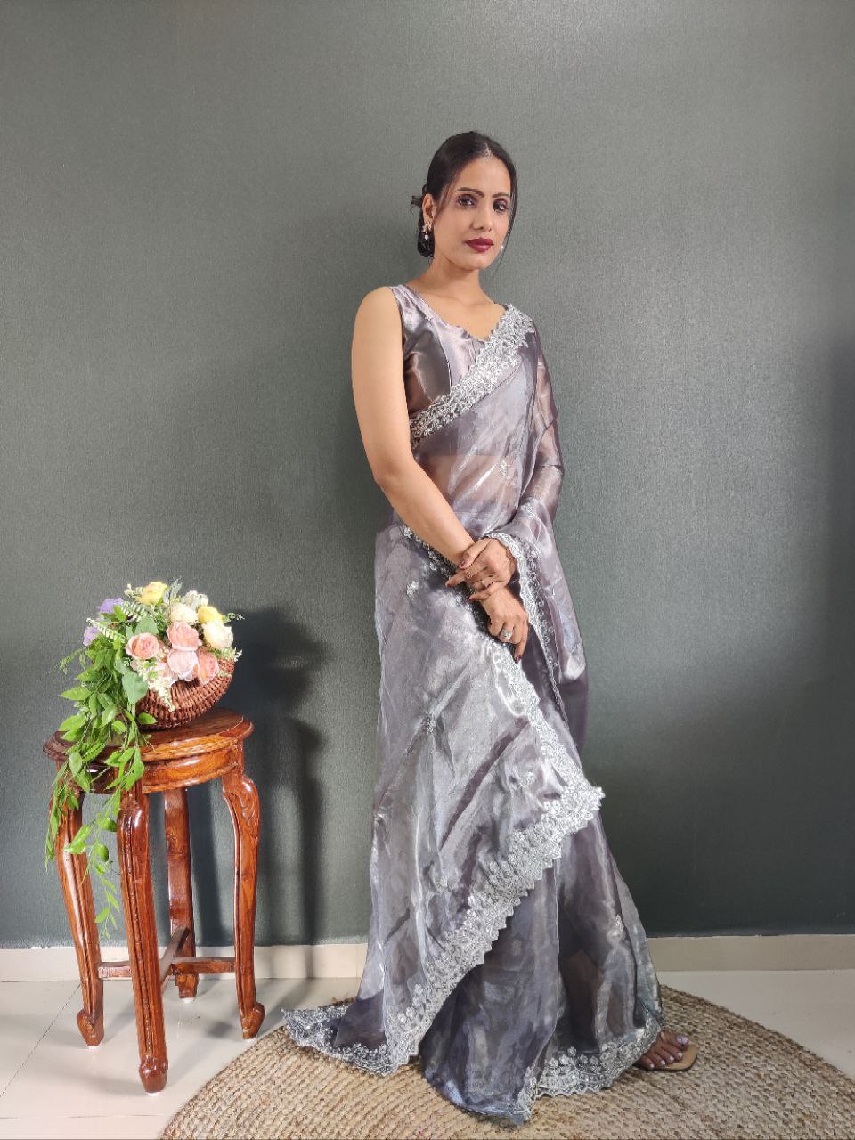 Premium Jimmy chu Silk Saree Festival Wear Outfit Indian Wedding saree