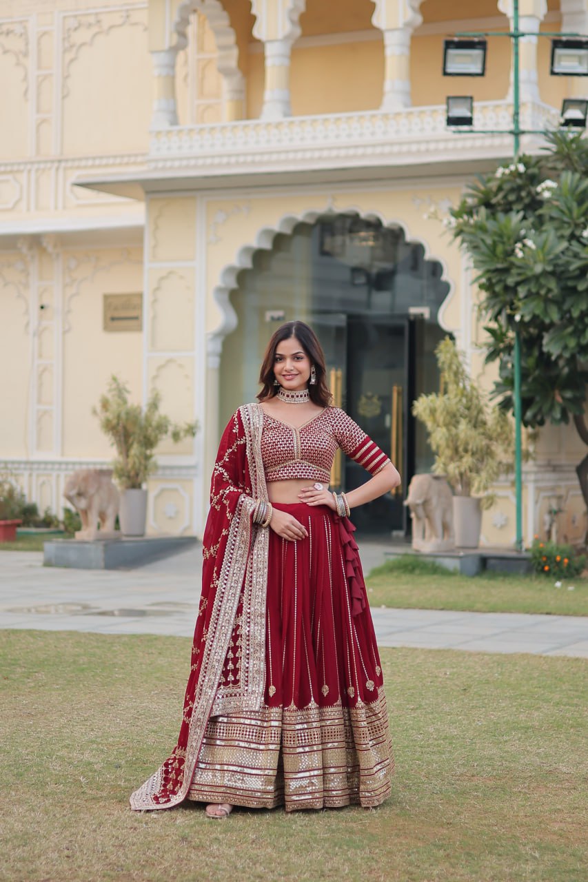 Designer Red Lehenga Choli for  Navratri Season and Wedding Dola Silk Navratri Lehenga choli