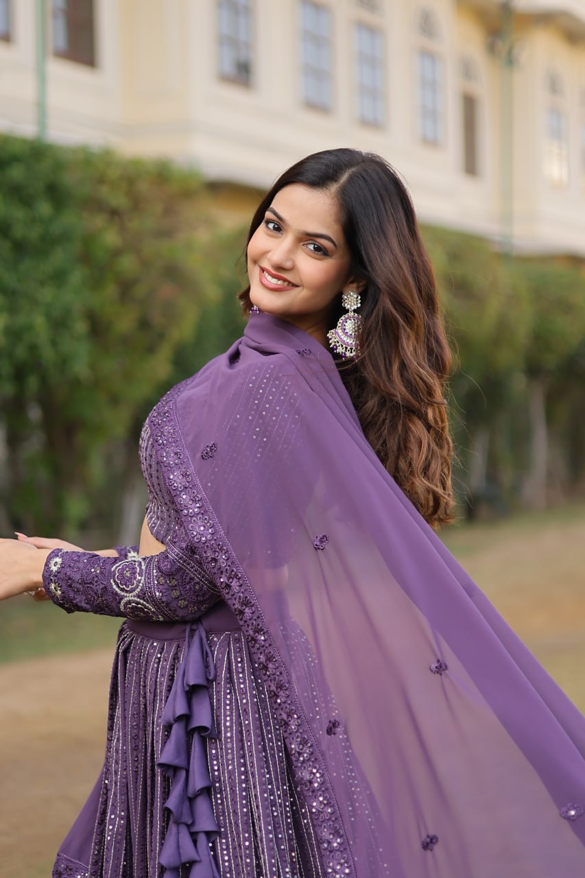 Designer Onion Coloured Faux Georgette Lehenga Choli With Dupatta Set