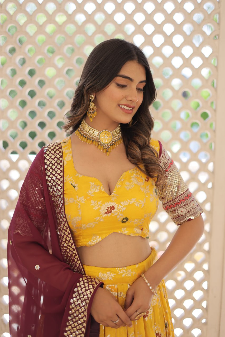 Jacquard lehenga choli Premium Lehenga Bridal wear dress Wedding Bridesmaids lehenga choli