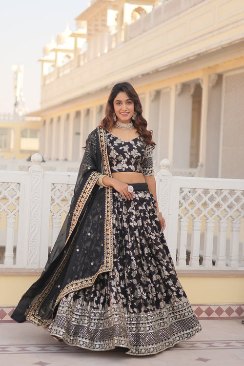 Black Designer lehenga Pure Viscose Jacquard Lehenga Choli Dupatta Set