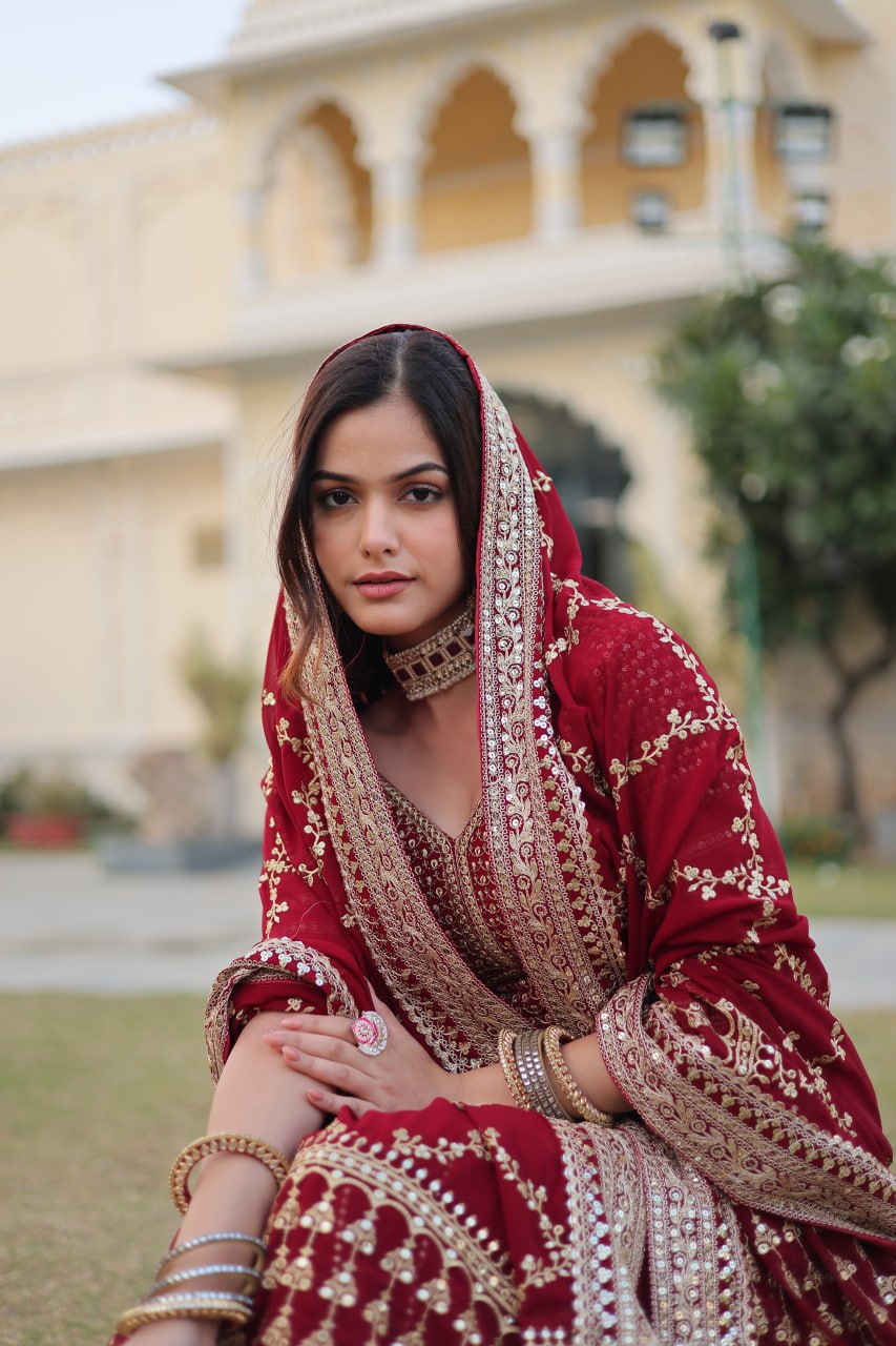 Designer Red Lehenga Choli for  Navratri Season and Wedding Dola Silk Navratri Lehenga choli