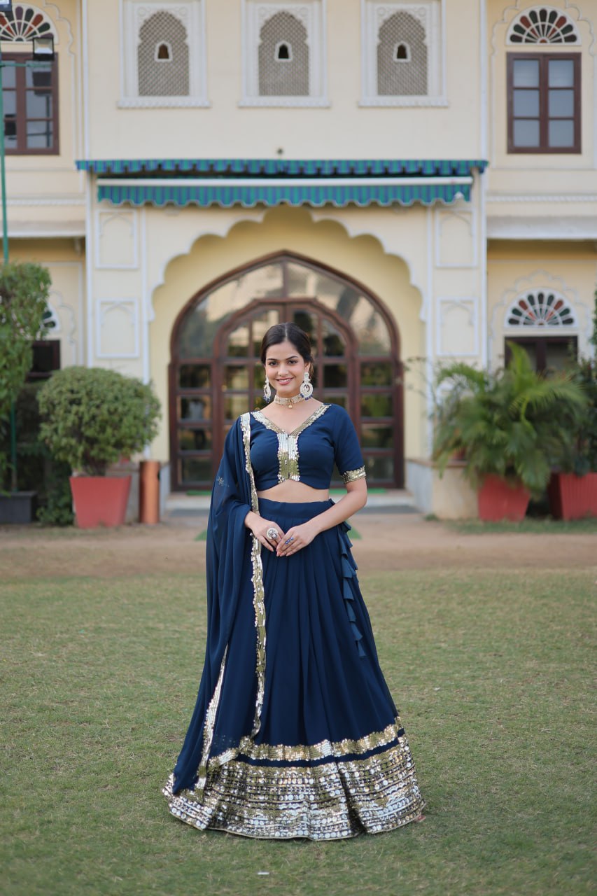 Designer Party wear Rama Coloured  Sequence Work Woman Lehenga Choli with Dupatta.