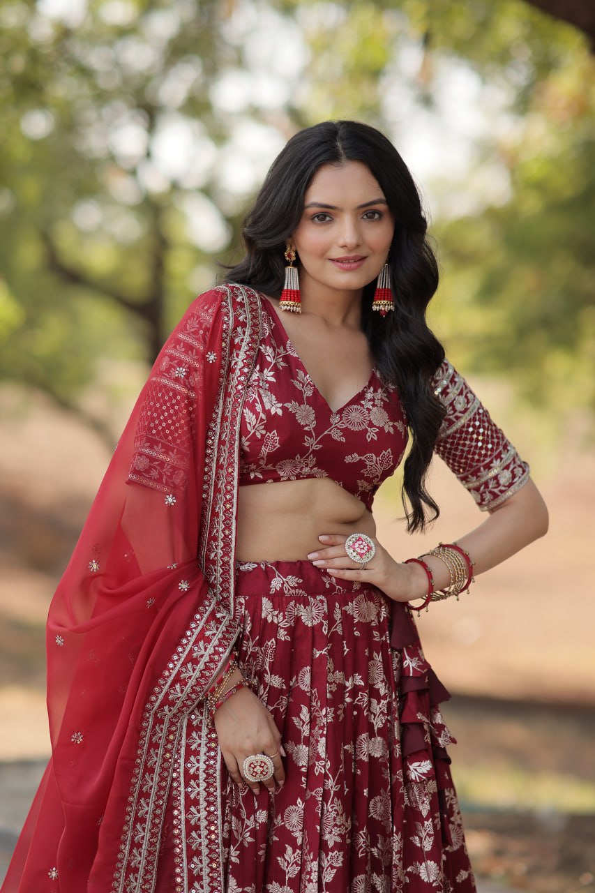 Designer Maroon lehenga Pure Viscose Jacquard Lehenga Choli Dupatta Set