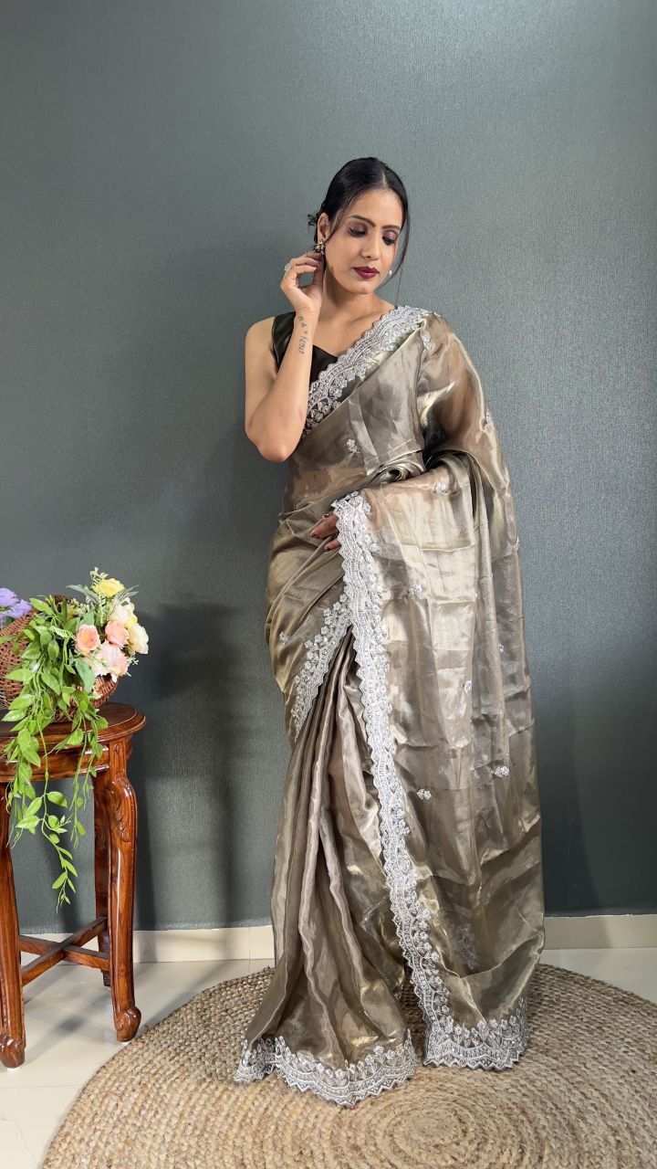 Premium Jimmy chu Silk Saree Festival Wear Outfit Indian Wedding saree