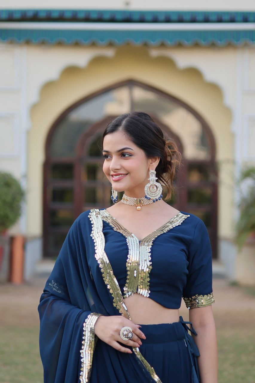 Designer Party wear Rama Coloured  Sequence Work Woman Lehenga Choli with Dupatta.