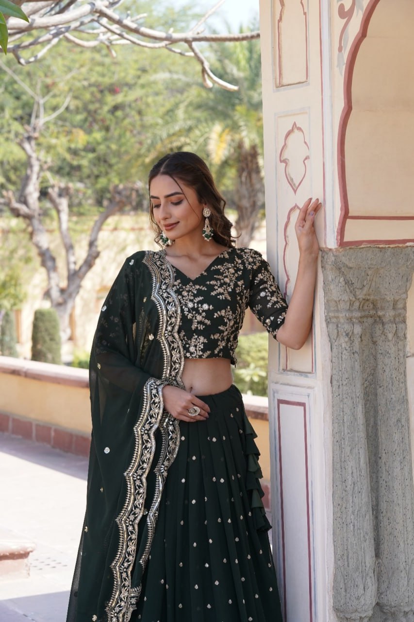 Designer Green lehenga choli Indian Traditional wear Dress Sequins lehenga