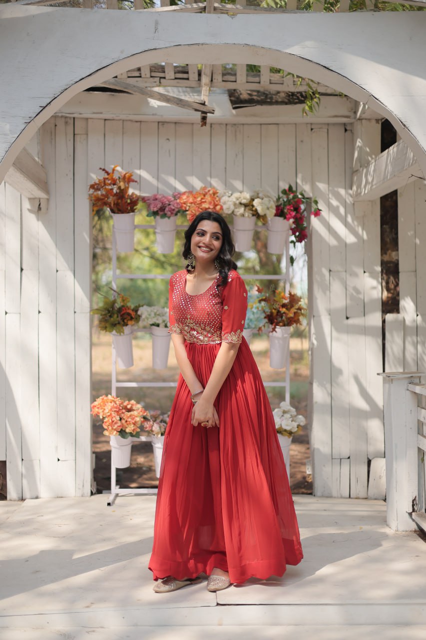 Indian Traditional For Special Occasion Gown With Embroidery Zari Sequins-work
