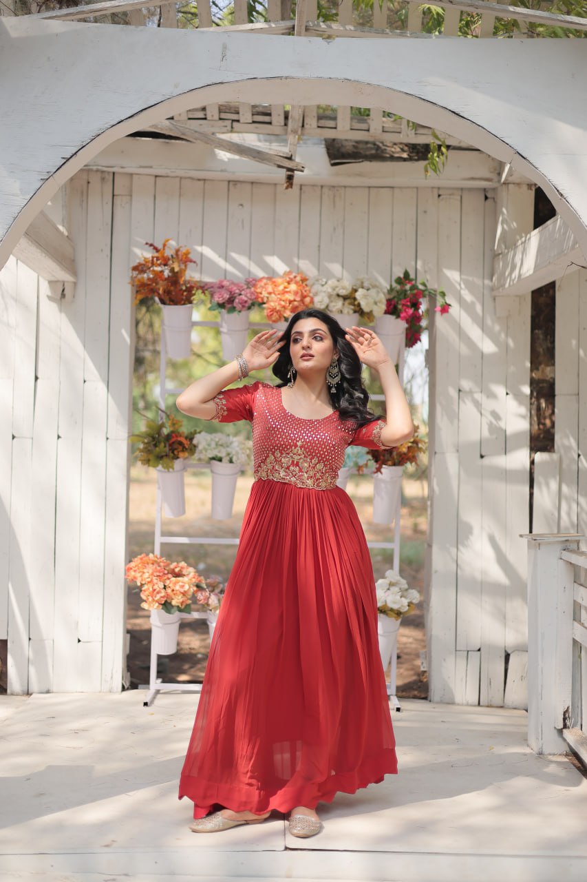 Indian Traditional For Special Occasion Gown With Embroidery Zari Sequins-work