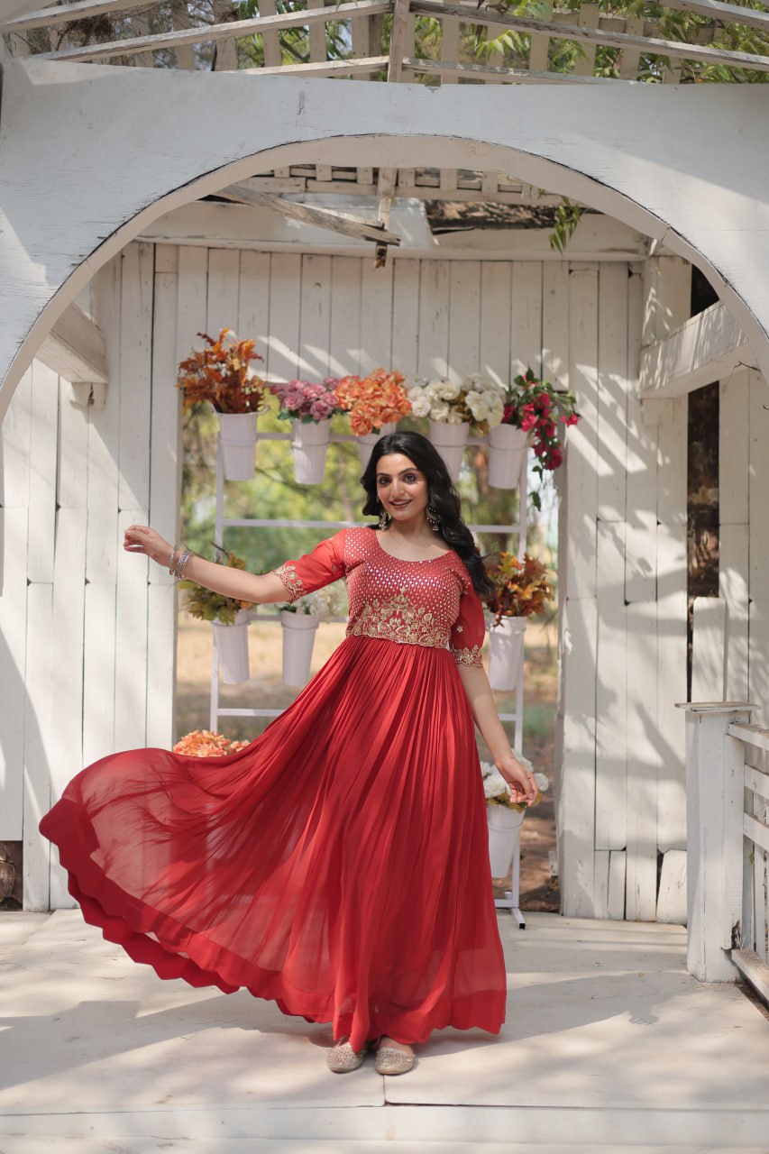 Indian Traditional For Special Occasion Gown With Embroidery Zari Sequins-work