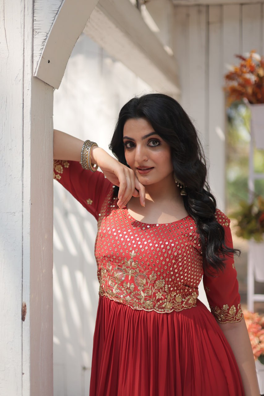 Indian Traditional For Special Occasion Gown With Embroidery Zari Sequins-work