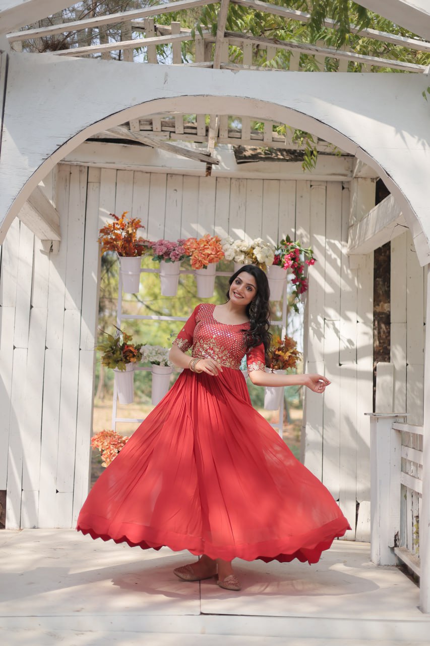 Indian Traditional For Special Occasion Gown With Embroidery Zari Sequins-work
