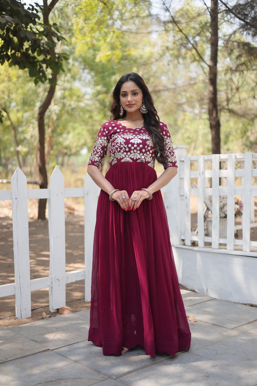 Beautiful Zari Work Gown For Special Festival Gown Traditional Wear