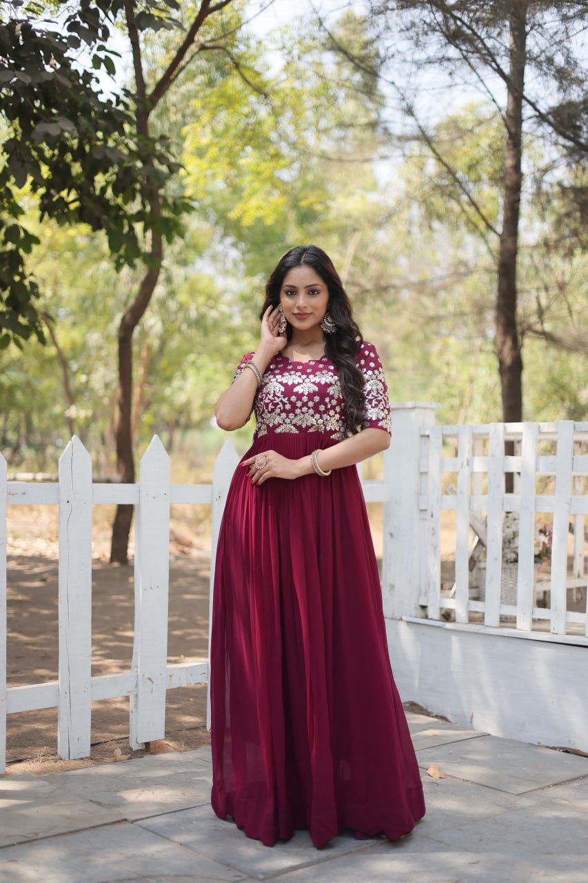 Beautiful Zari Work Gown For Special Festival Gown Traditional Wear