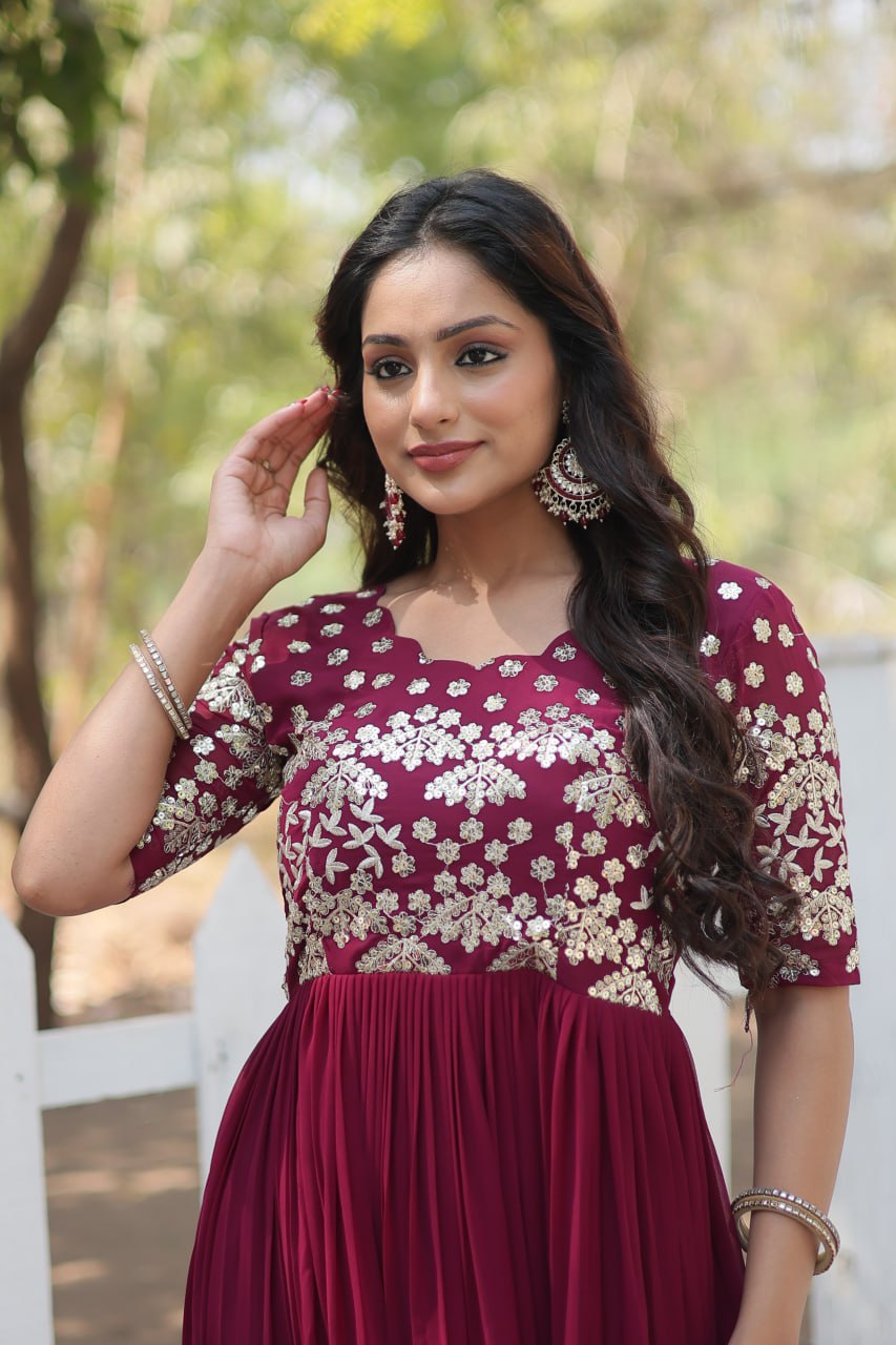 Beautiful Zari Work Gown For Special Festival Gown Traditional Wear