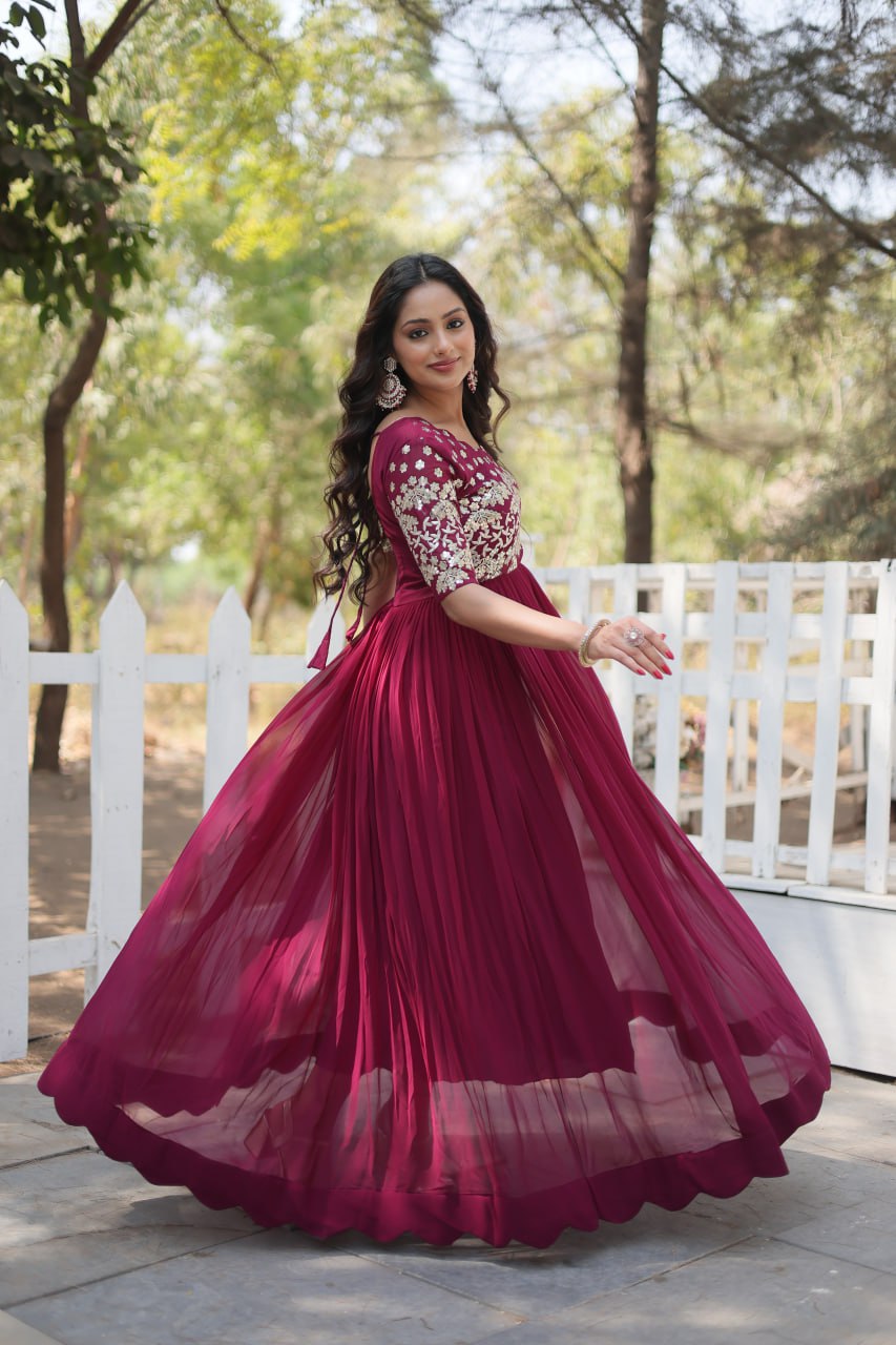 Beautiful Zari Work Gown For Special Festival Gown Traditional Wear