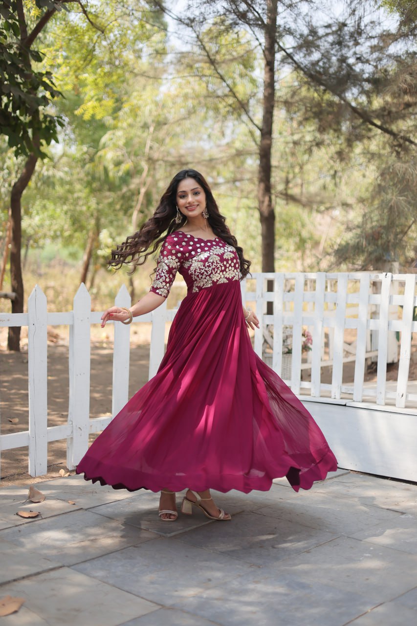 Beautiful Zari Work Gown For Special Festival Gown Traditional Wear